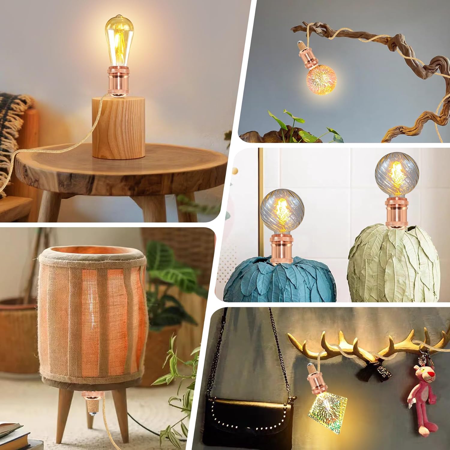 Bottle Lamp Kit, E27 Bulb Holder, Bottle Socket, E27 Socket with Cable and Switch (Rose Gold Lamp Kit 2PC)