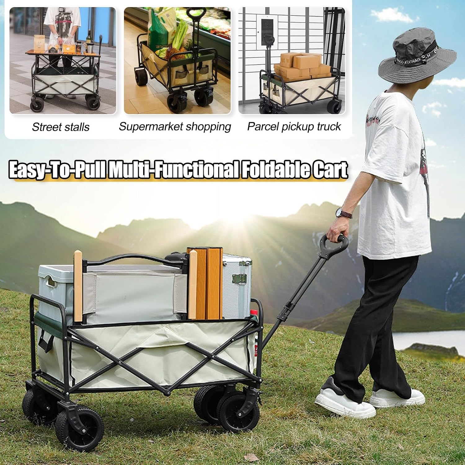 Portable Folding Vendor Cart with Canopy - Mobile Street Food Display Cart on Wheels for Outdoor Events, Markets & Festivals (90cm/35.4in)