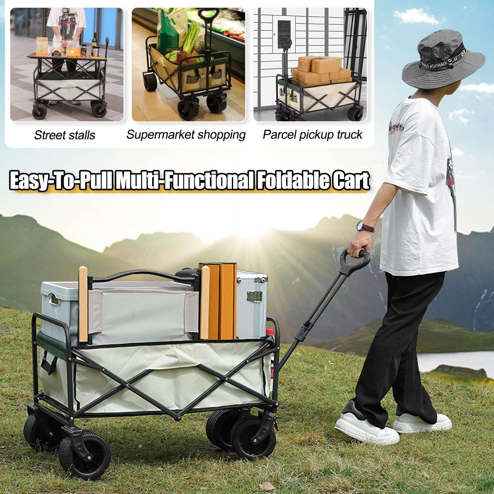 Carrito Plegable para Puestos de Venta con toldo, Carrito móvil para Exteriores para Venta Ambulante, Expositor portátil con Ruedas para Eventos y mercados al Aire Libre.