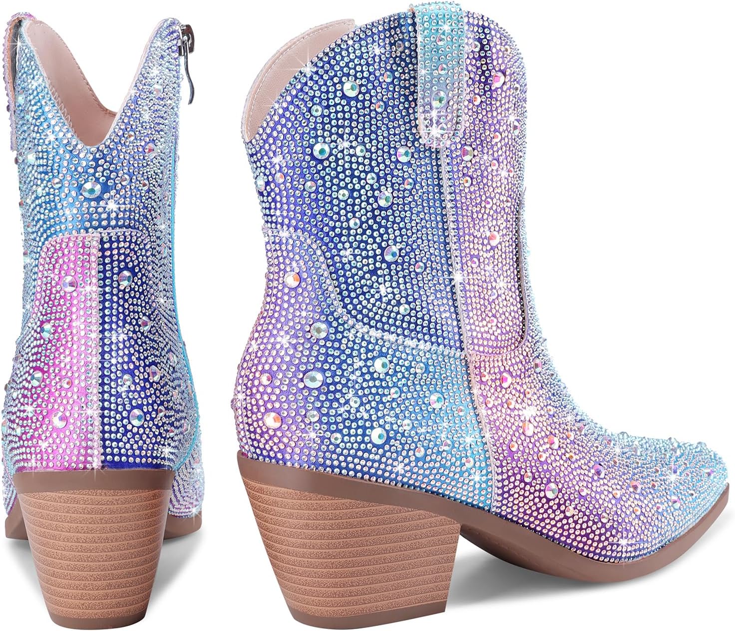 Cowgirl Ankle Boots Cowboy Boots for Women Western Booties Rhinestone Chunky Heel Fashion Comfortable Side Zipper - Image 5