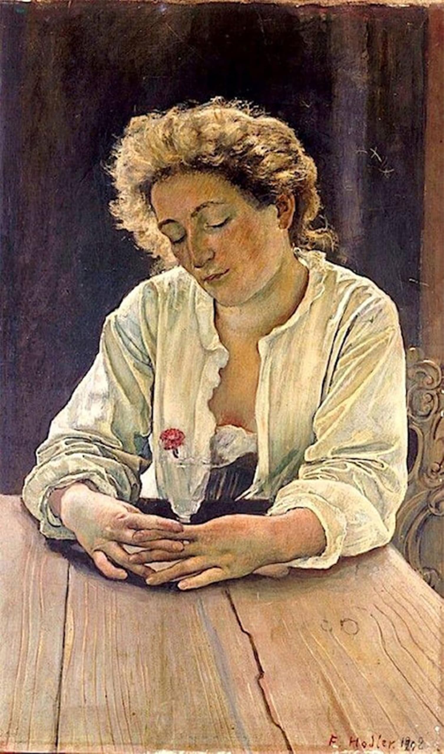 SERENDIPITP Retro Picture Poster Wall Art Pictures Painting Young Woman with Carnation Ferdinand Hodler Wall Art Canvas Print for Wall Decor 60x90cm