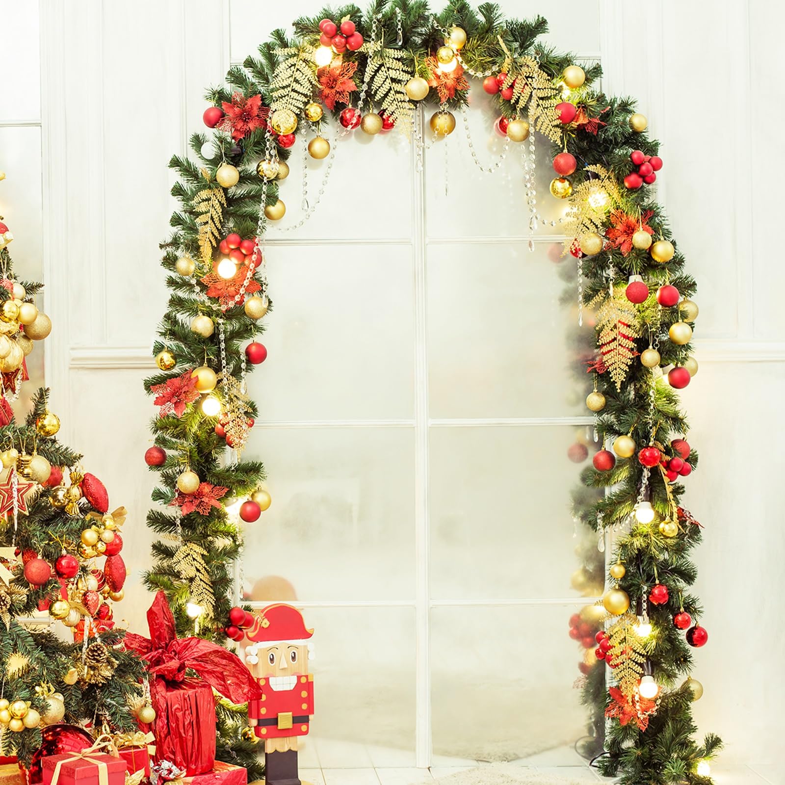 OPFdfhDFH Christmas wreaths, 9FT Lighted Garlands for Decoration Christmas, Decorations for Stairs Railing Fireplace Mantle Porch Home