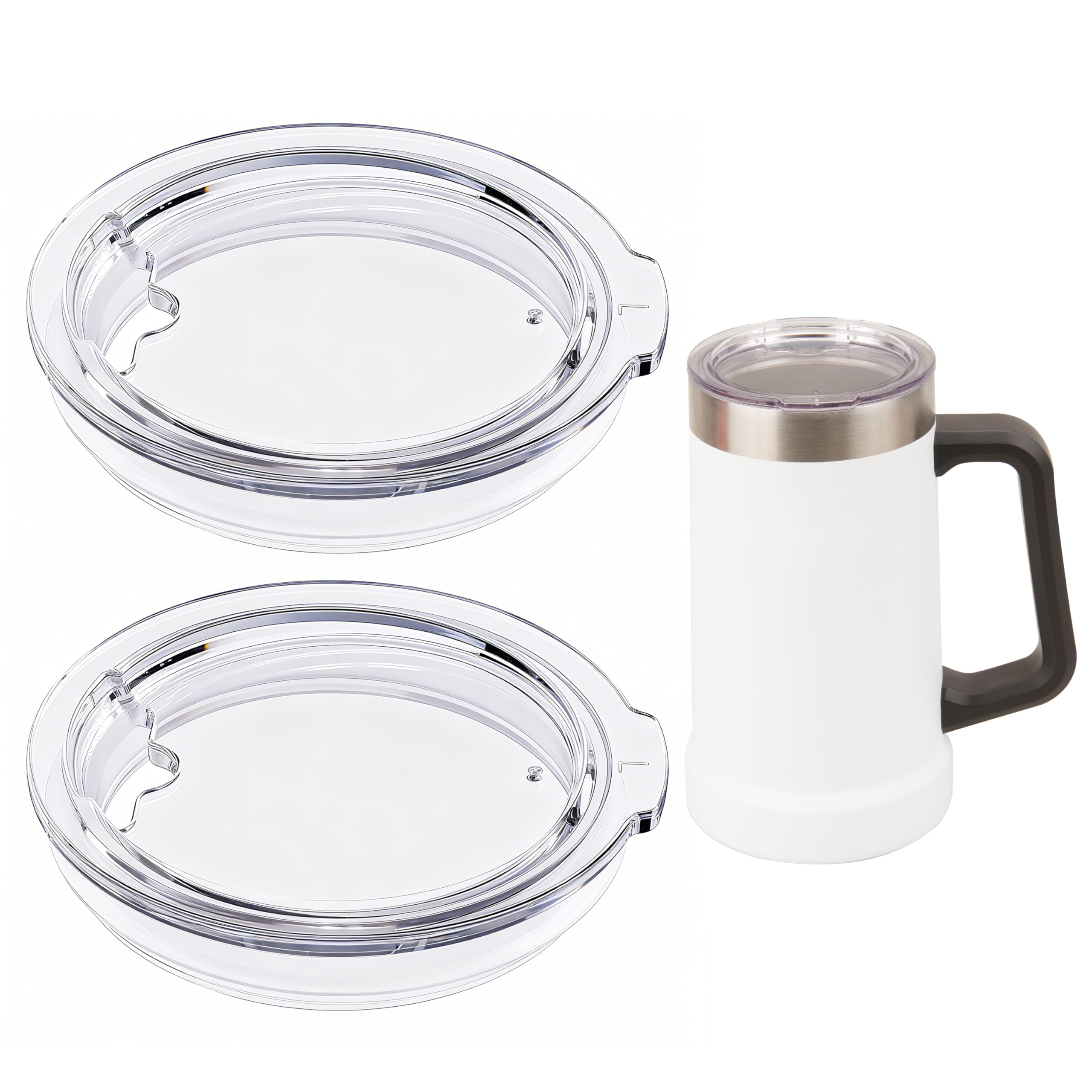 LUVCOSY 2PCs Cup Lids Compatible with Stanley 24oz Stainless Steel Beer Steins Beer Mugs, Clear Replacement Cup Lids with Sealing Silicone Ring, Drinking Glasses Lids, Cup Covers (Mugs NOT Included)