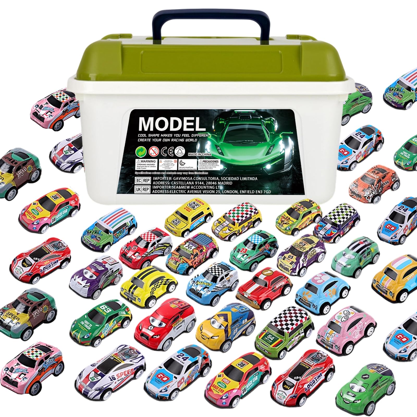 Varrotoy 40 Pull Back Cars for Kids with Storage Box, Mini Race Car Toys