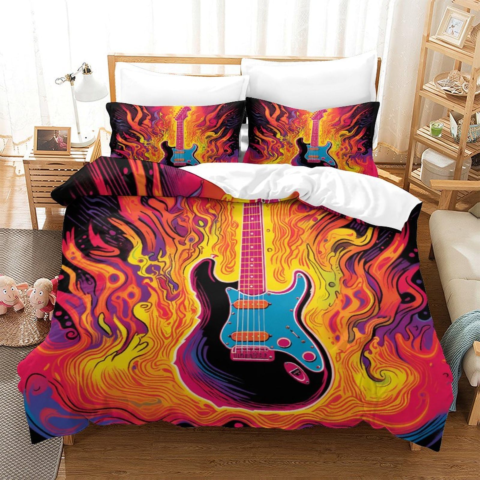 Housse de couette respirante 260 x 220 cm avec zip motif guitare