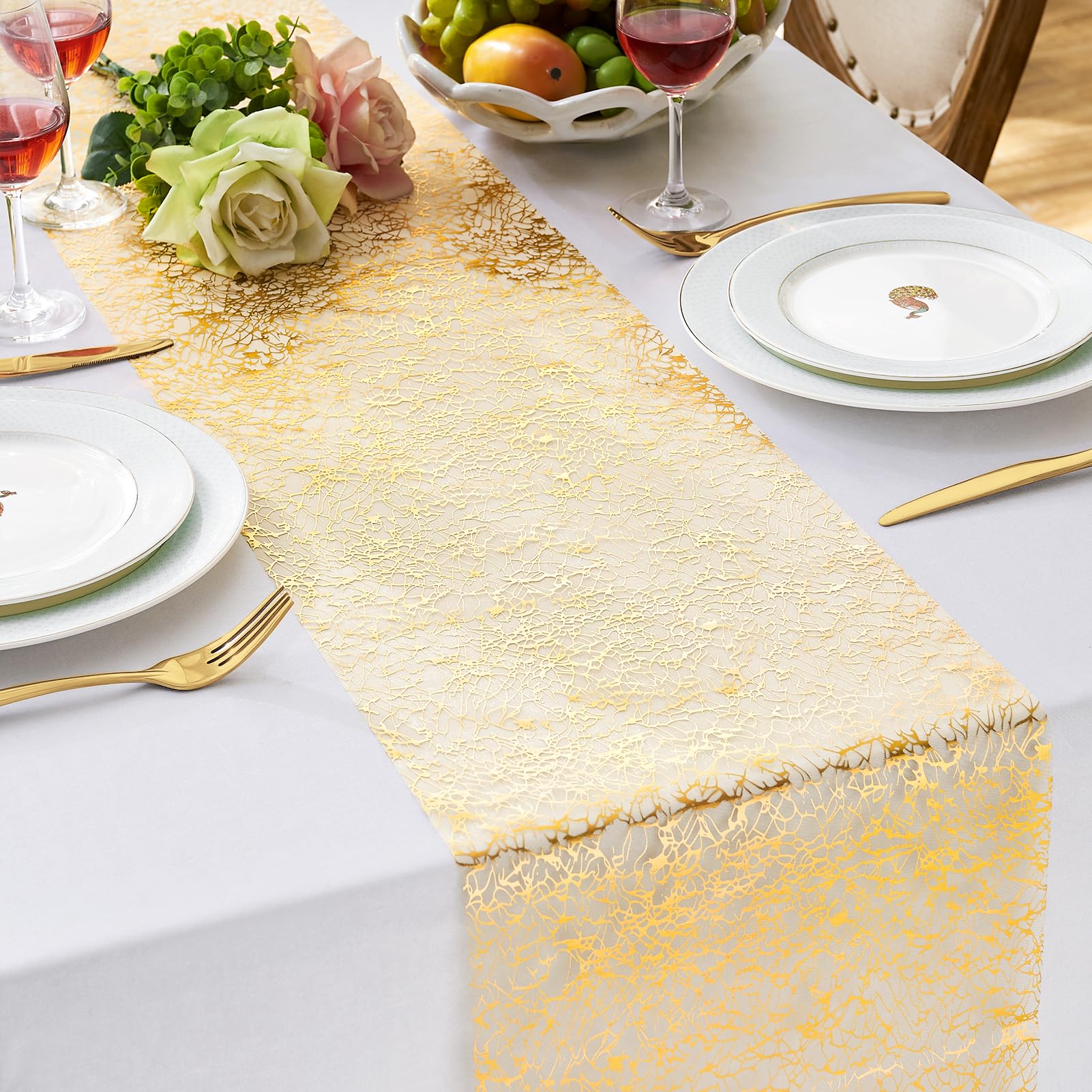 Runner da tavola sottile color oro metallizzato luccicante con paillettes dorate/argento glitterate in lamina metallica sottile rotolo di maglia per matrimonio San Valentino Decor
