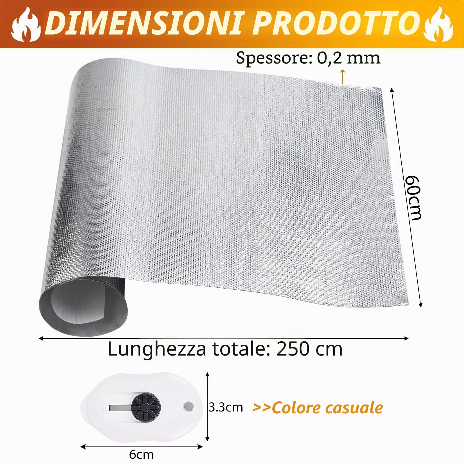 Pannello Scudo Termico in Alluminio Autoadesivo in Fibra di Vetro 60 x 250 cm 300℃ per Tubo Scarico Auto Moto