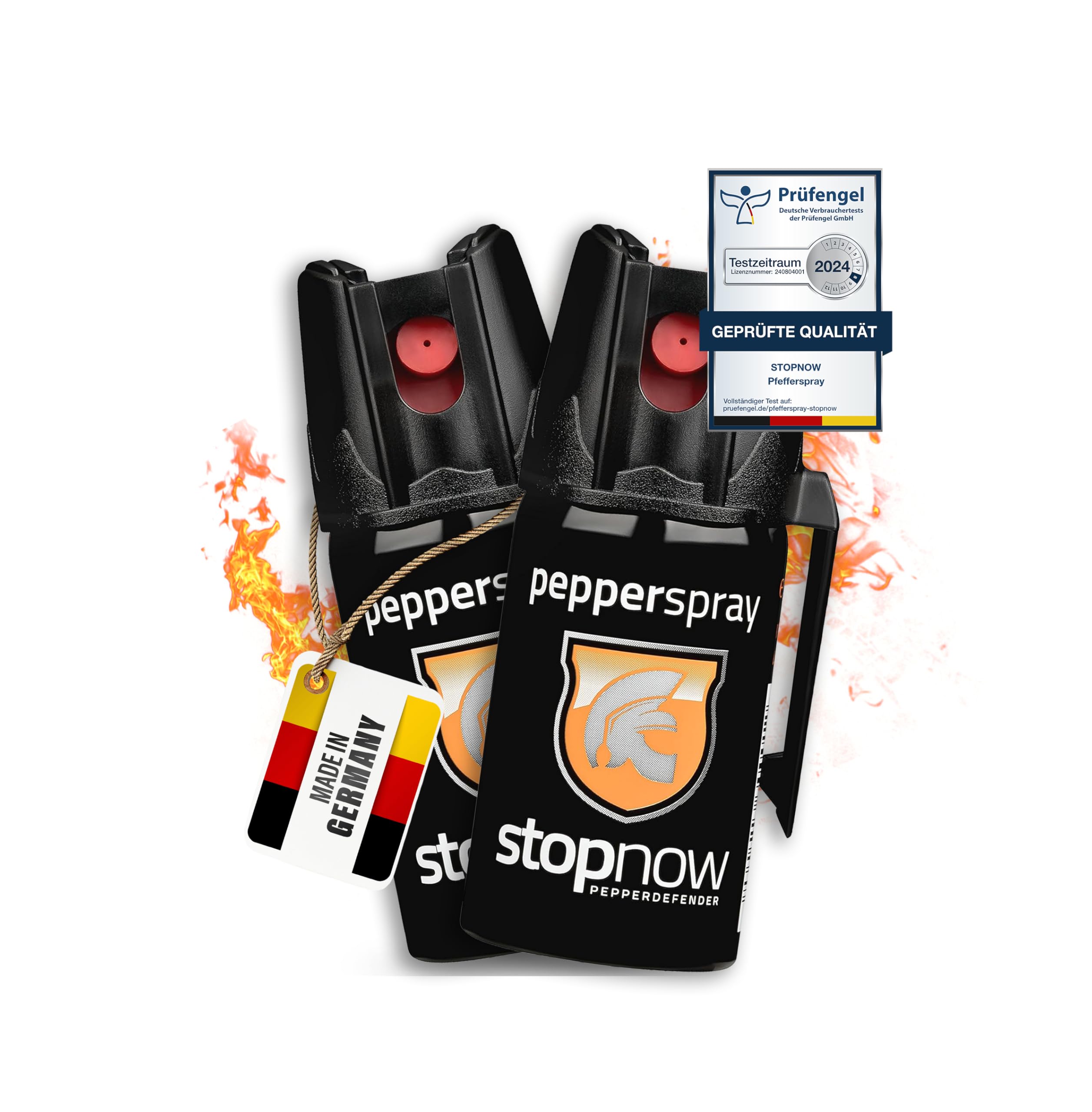 stopnow - 2er Set Pfefferspray & KO-Spray für Selbstverteidigung, Bären & Hunde-Abwehr - Pepper Jet-Sprüh-Strahl - Abwehrspray klein - Tier-Abwehr-Spray, Bärenspray & Verteidigungsspray für Unterwegs