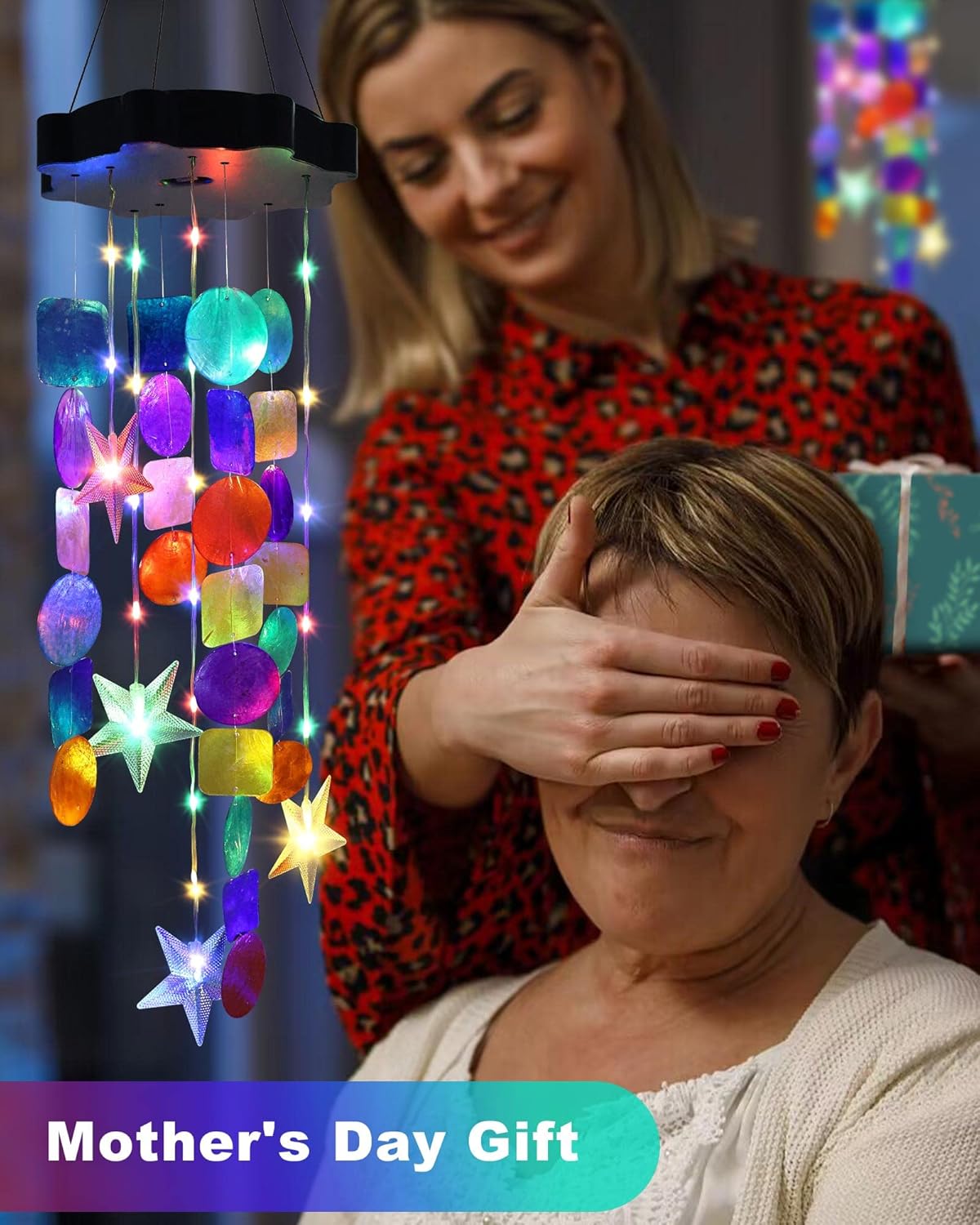 Toodour Solar Decorative Lights Outdoor, Colorful Shells Lights Gifts for Mom Grandma Women Wife Girls, Solar Wind Chimes Outside Decorative Mobile Light for Holiday Garden Porch Yard Window Decor - Image 3