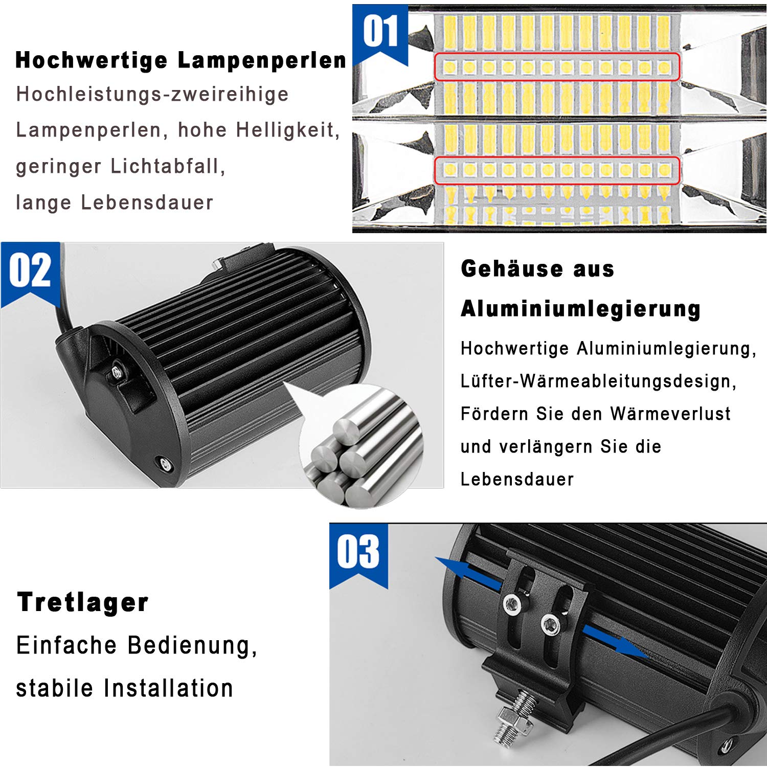 Aufun LED Arbeitsscheinwerfer 72W LED Zusatzscheinwerfer Offroad Scheinwerfer 21600LM 10-30V 6000K Arbeitslicht Wasserdicht IP67 (4 x 72W)