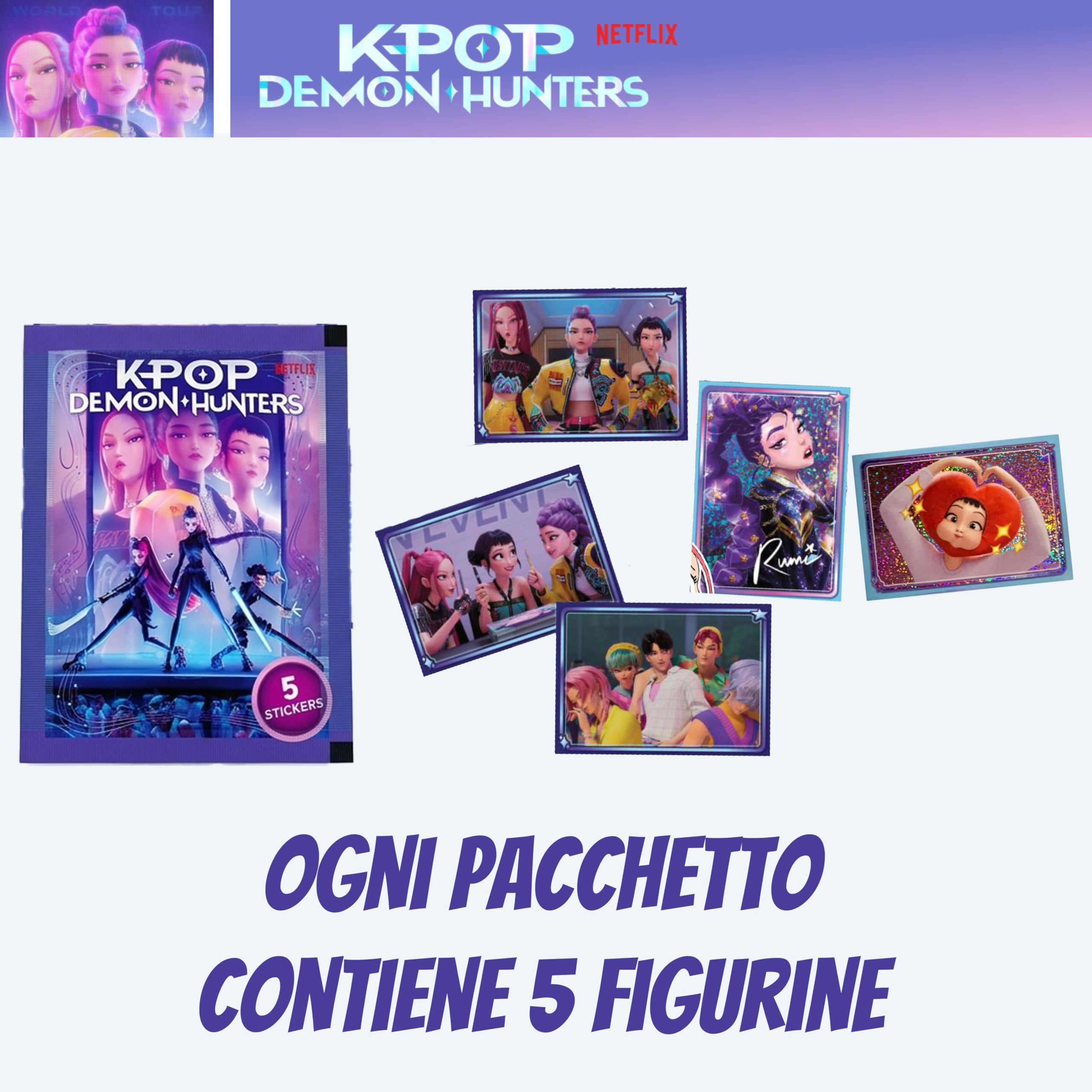 KPop Demon Hunters 20 Pacchetti di Figurine, 100 Stickers Ufficiali