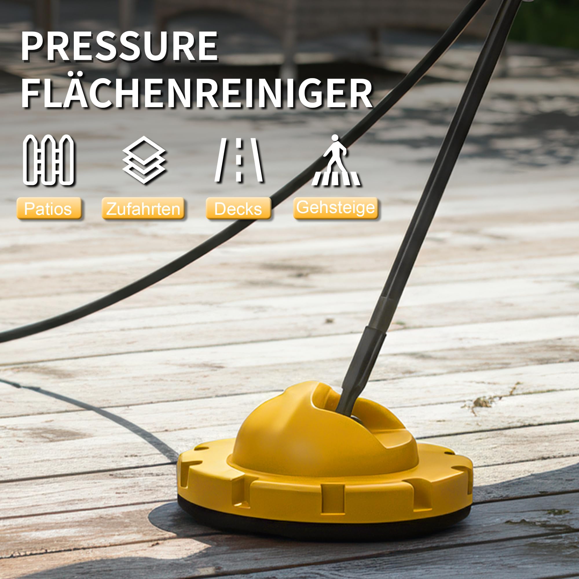 LANCHEZ Hochdruckreiniger, max Druck 180 bar, 480 l/h Fördermenge, 7-in-1-Zubehör Kit, 500ml Schaumsprüher | Schnellkupplungen | Schnellanschlussdüsen | Terrassenbürste für Terrasse, Auto, Gelb