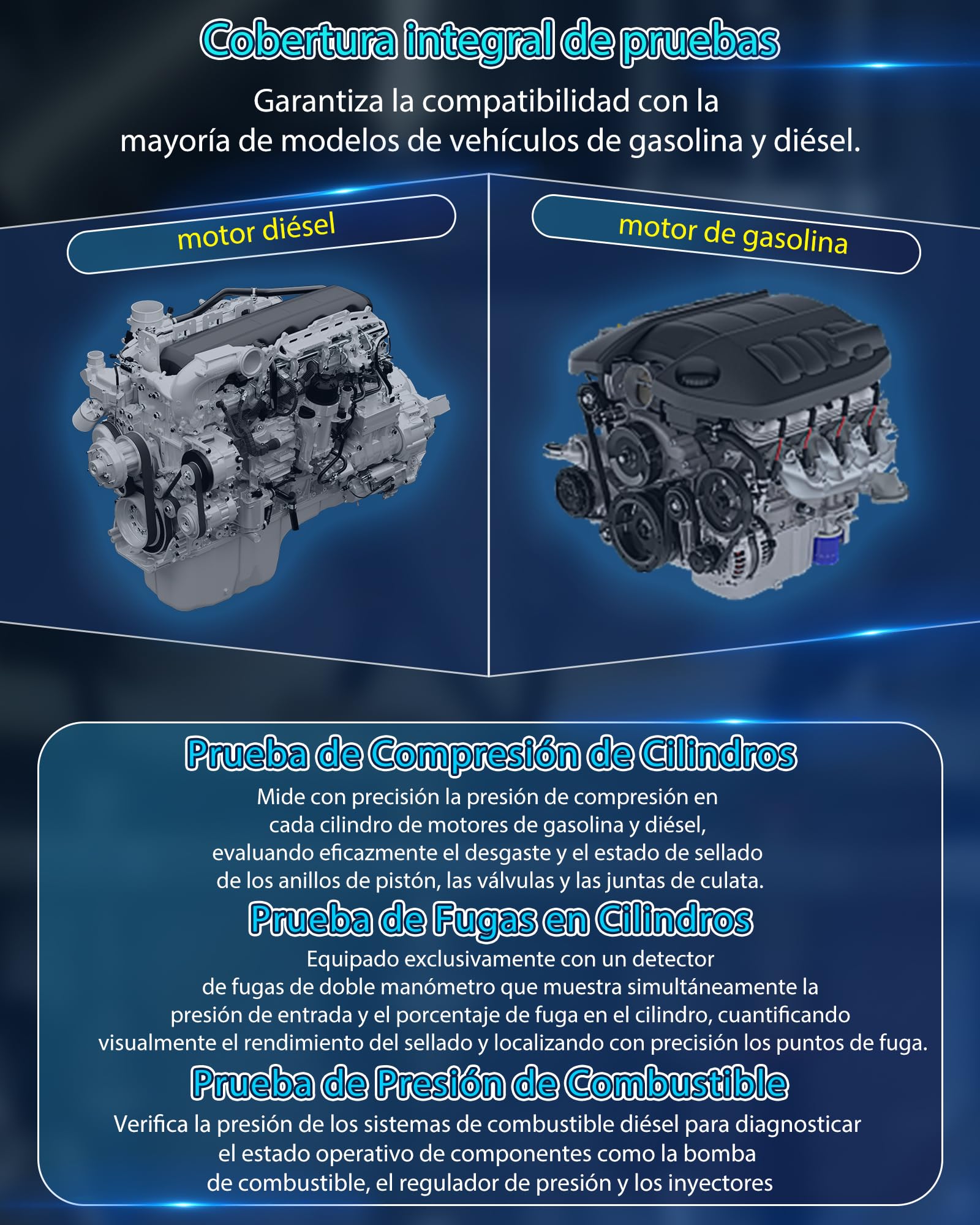 46 Piezas Kit de Comprobador de Compresión Automotriz con Indicador de Doble Dial Comprobador Compresión para Gasolina y Diésel Comprobador de Fugas de Cilindros para HDi, TDCi y Bomba (PD)