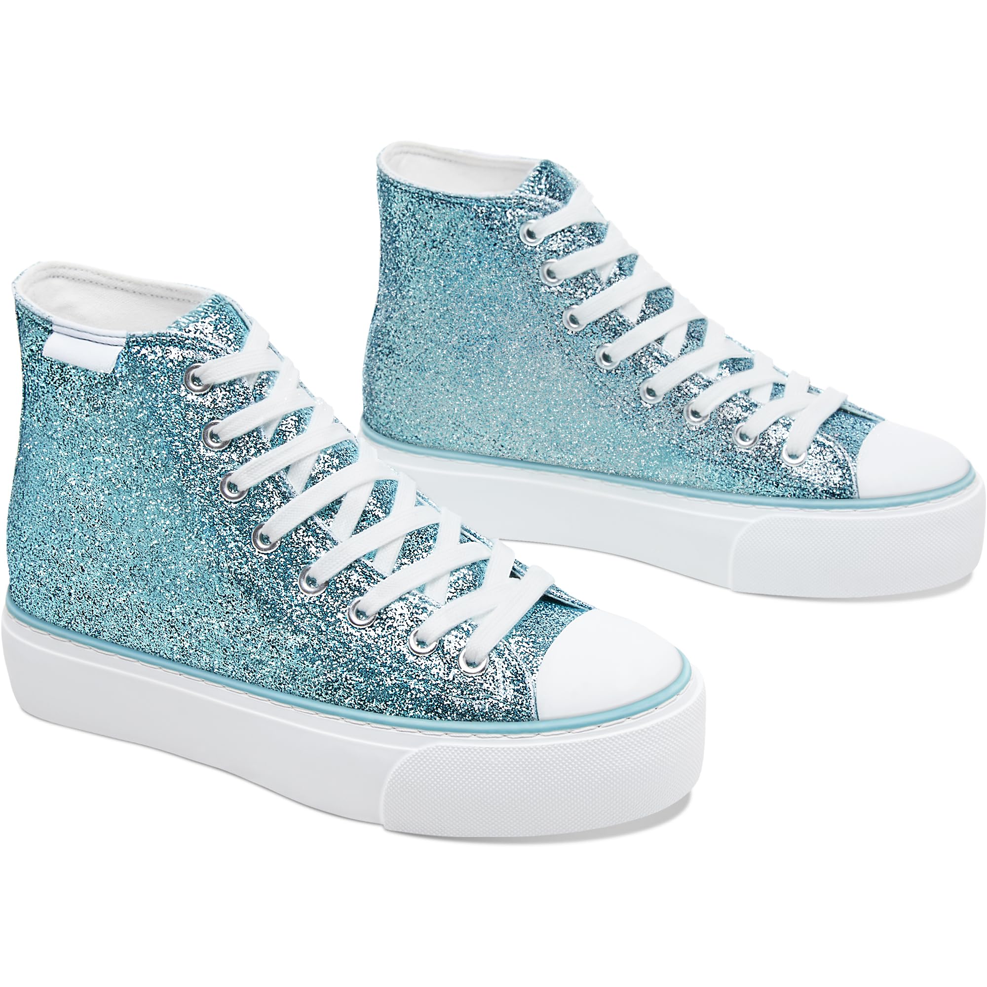Glitter Platform Fashion Sneakers,Sparkly Bling Mid Calf Sneaker for Women,Cute Comfortable Platform High Top Sneakers