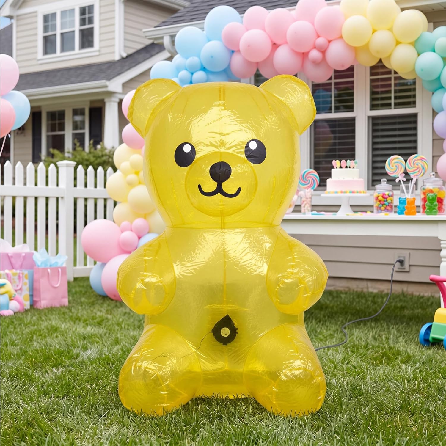 5FT Candyland Party Inflatable Gummy Bears Huge Blow Up Pool Fun Photo Booth Props and Big Gummy Bear Decorations or Birthday Parties and Themed Candy Land Party Decor Supplies– Yellow