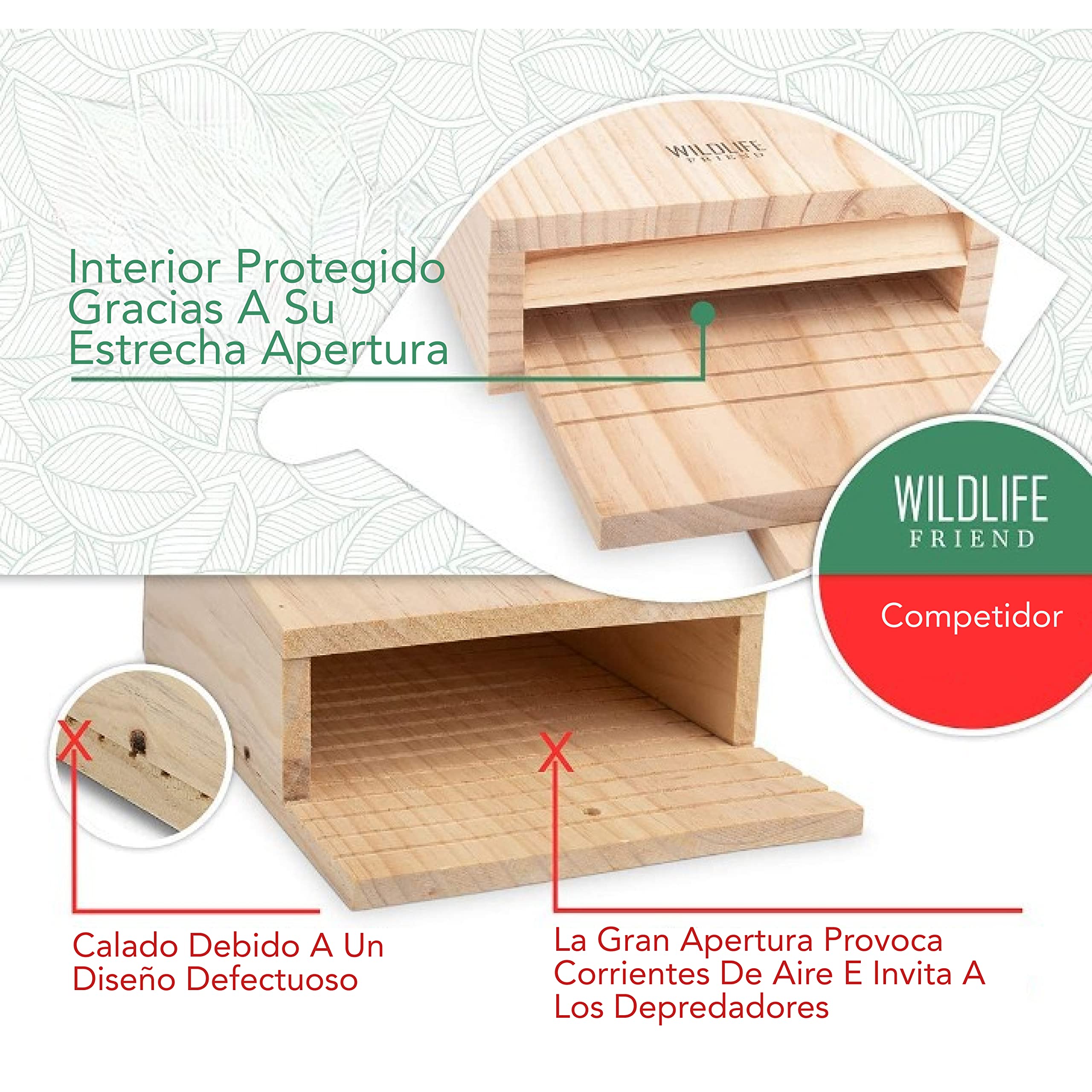 WILDLIFE FRIEND Caja Grande para murciélagos, Madera Maciza atornillada y 100% Resistente a la Intemperie, Sin Tratar, Casa para murciélagos y Caja de anidación para murciélagos