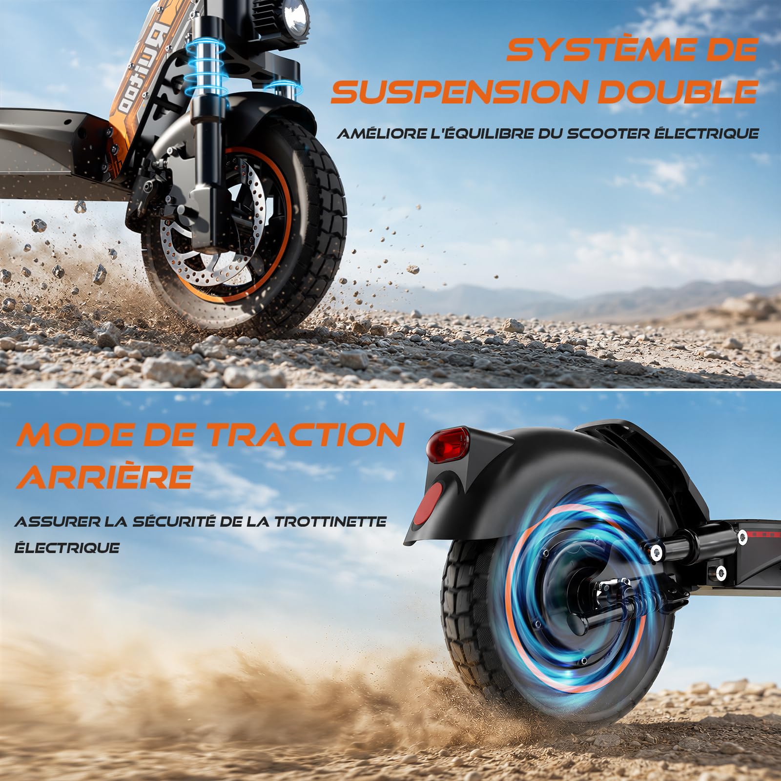 RT6 Trottinette Électrique, Autonomie Max 50KM, Batterie 48V 15.6Ah, Pneus Tout-Terrain 10 Pouces, 3 Mode de Vitesse, Affichage Intelligent, Facile à Plier