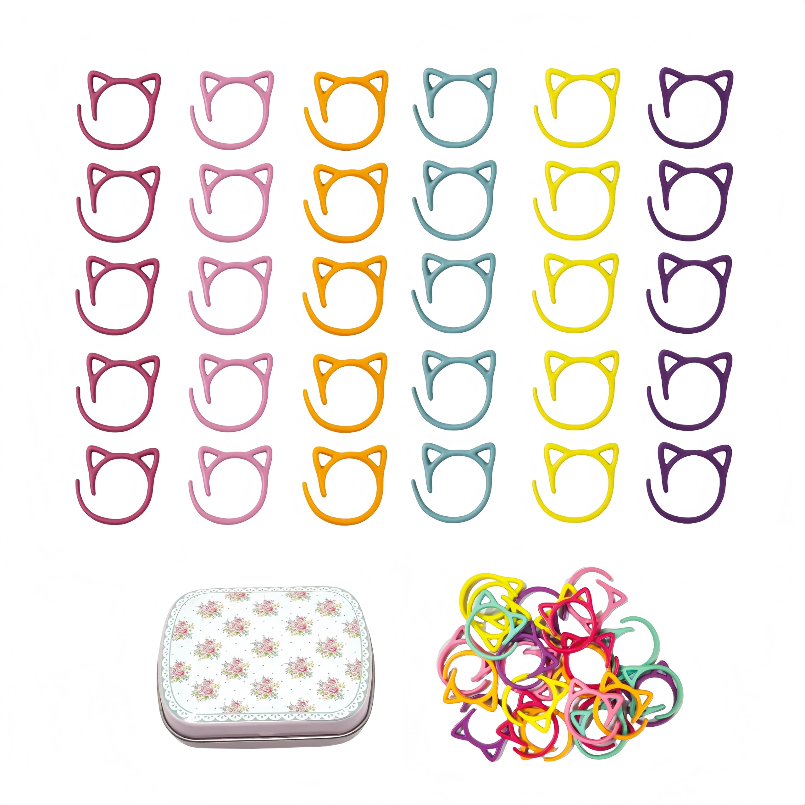 Wonafa 30 Pcs Color Cat Stitch Marker Crochet Markers for Crocheting, Crochet Markers Ring (Cat-30Pcs)