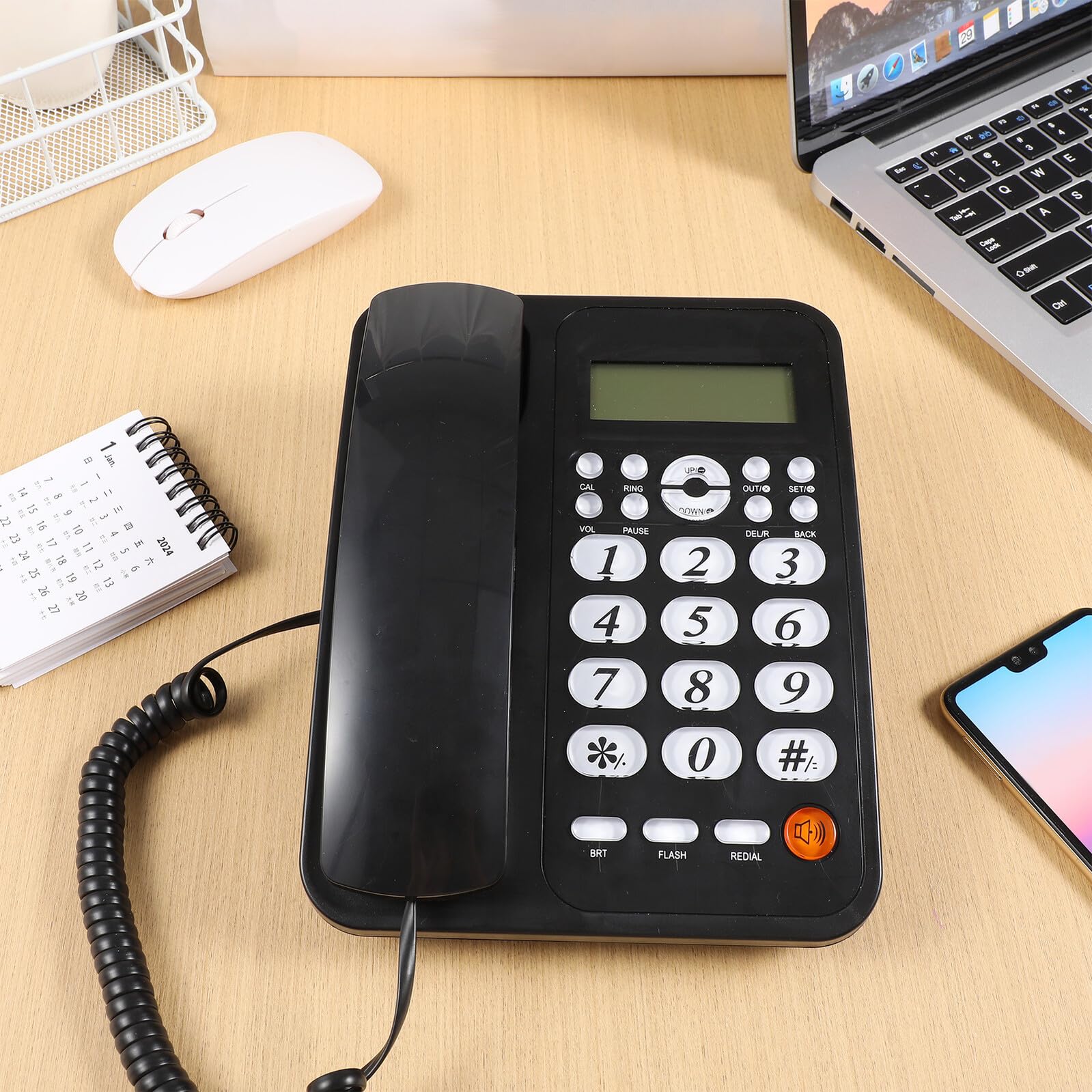 Telefono con per Anziani Display Chiaro con Identificatore Chiamata Funzioni Rifiuto e Trasferimento Chiamate Design e Connessione Stabile e Affidabile