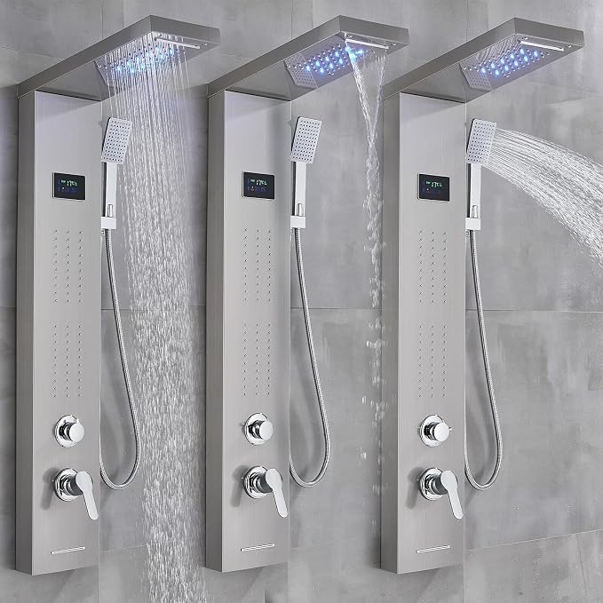 Columna de ducha LED de acero inoxidable con sistema de masaje y cascada miniatura 4