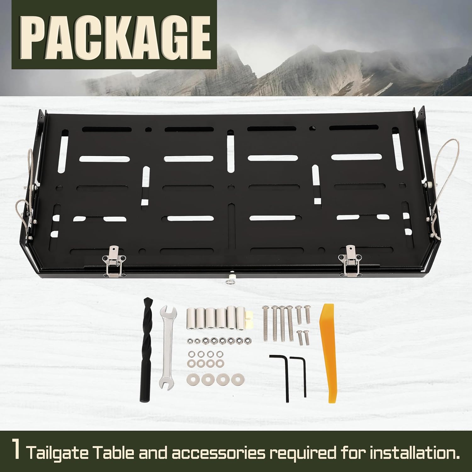 KUAFU Double-Layer Foldable Tailgate Table Compatible with 2018-2023 Jeep Wrangler JL 2/4 Door Rear Door Table Storage Cargo Shelf Steel Black