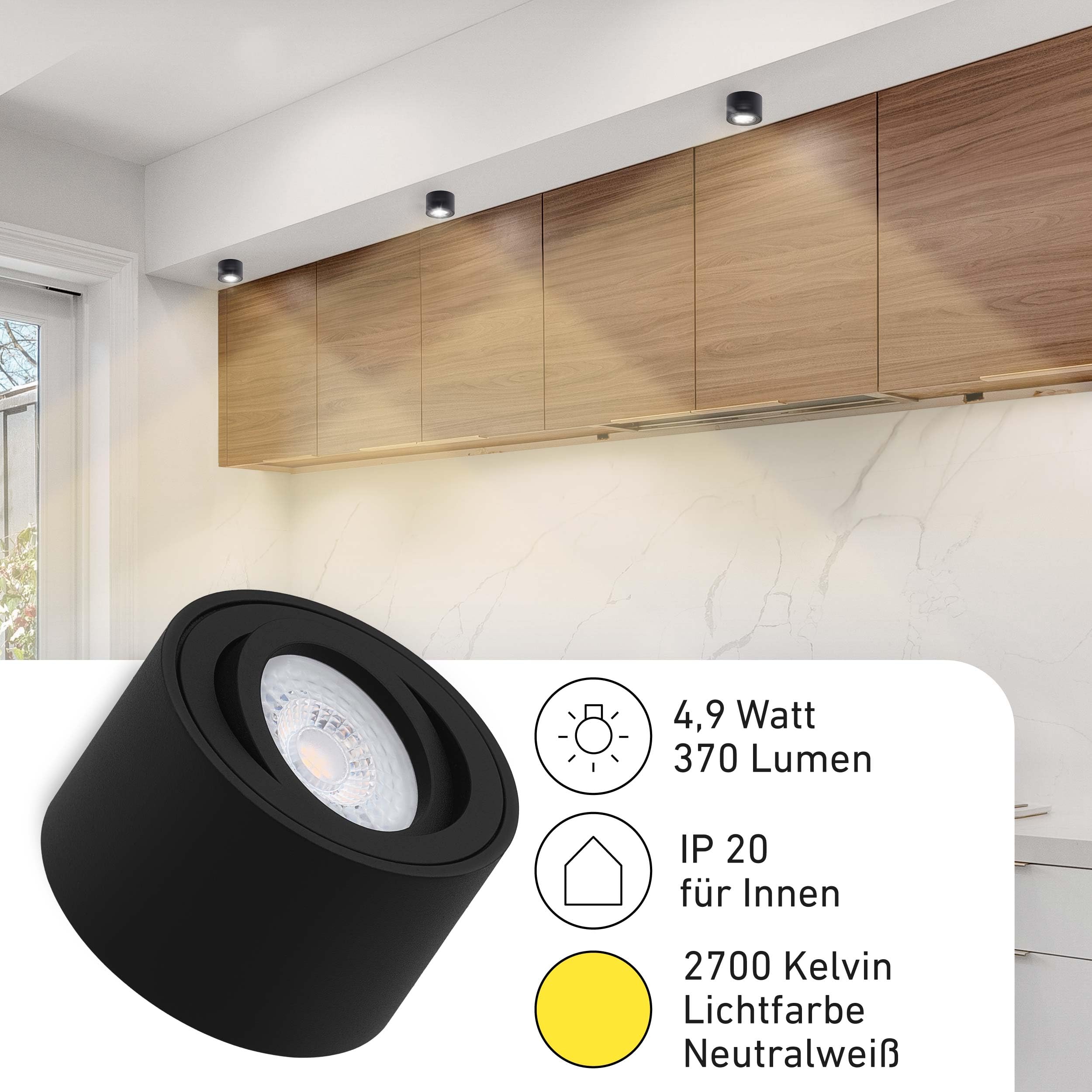 Oktaplex Lile - Foco empotrable (6 unidades, módulo LED, intensidad regulable, 4,9 W), color negro | 230 V, 2700 K, luz blanca cálida, 80 x 50 mm, de aluminio, orientable