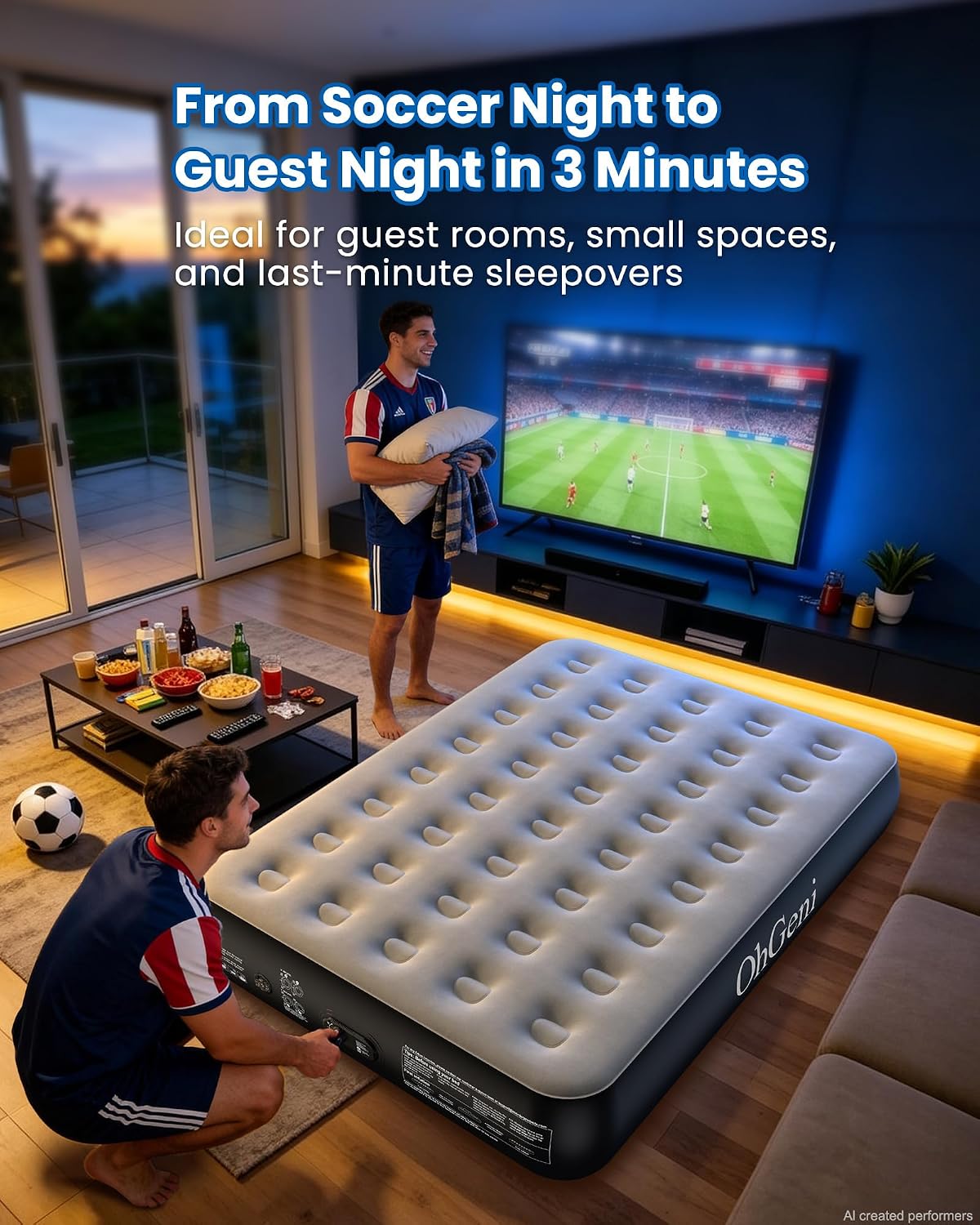 Condition photo showing As Is for ohgeni air mattress full with built in pump, 13" raised inflatable blow up mattress, family choice award winner, portable foldable bed with upgraded surface for home & camping, 600 lbs low-profile height 13'' black full