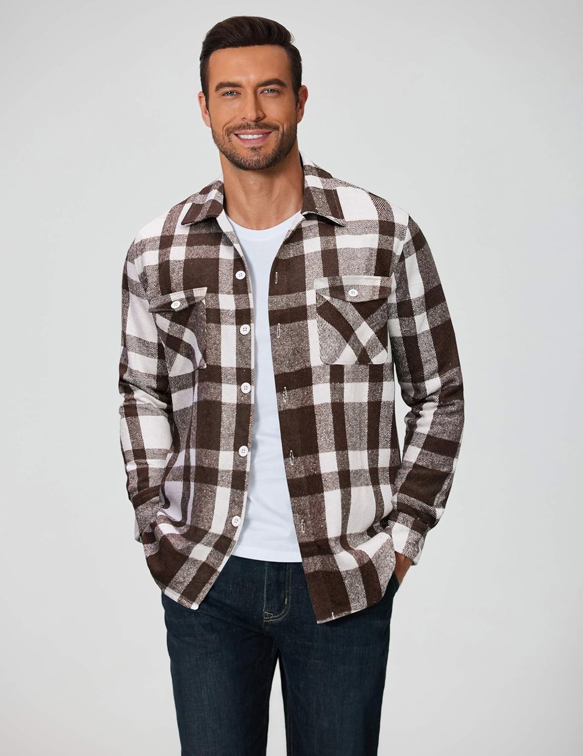 COOFANDY Men Flannel Shirt Casual Button Down Shirt Jacket Long Sleeve Plaid Shirts with Pockets - Image 2
