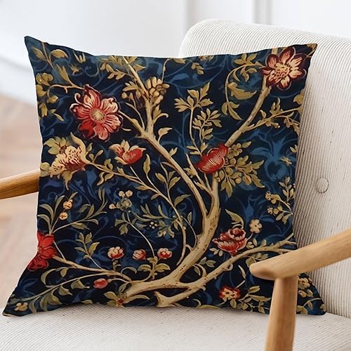 Miniatura 3 de ArogGeld Funda de cojín para sofá, diseño floral, color azul marino y rojo, botánico, borgoña, dorado, oliva, cuadrada, chinoiserie, elegante,