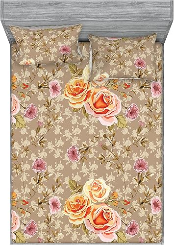 Miniatura 18 de Ambesonne Juego de sábanas bajeras tropicales y fundas de almohada, diseño abstracto de hojas de plátano de Monstera inspirado en olas retro