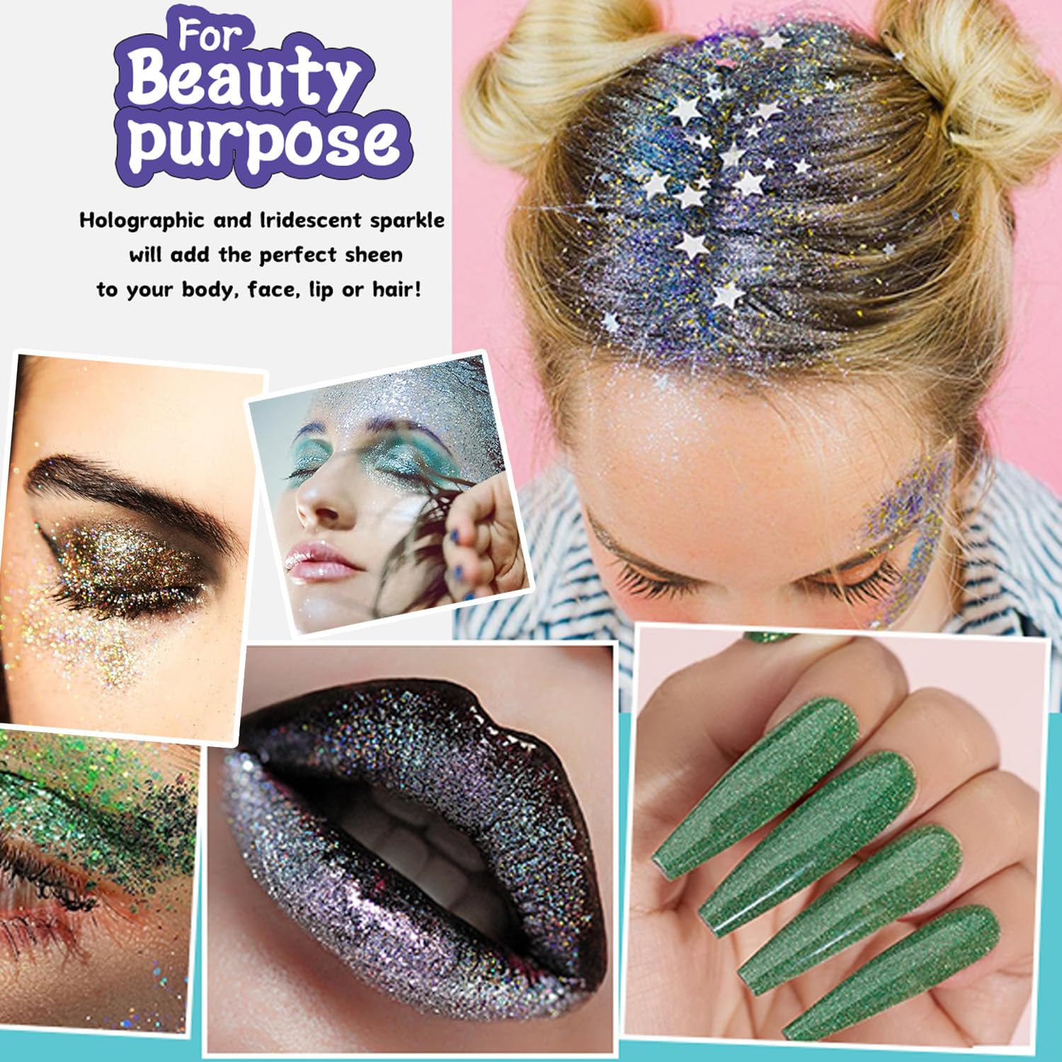 Glitter Olografici Ultrafini, Glitter Di Bellezza, Rosa140g, Adatti Per Capelli, Viso, Corpo, Unghie e Trucco Natalizio. Adatti Anche Per Resina Epossidica, Vetro e Lavori Artigianali.