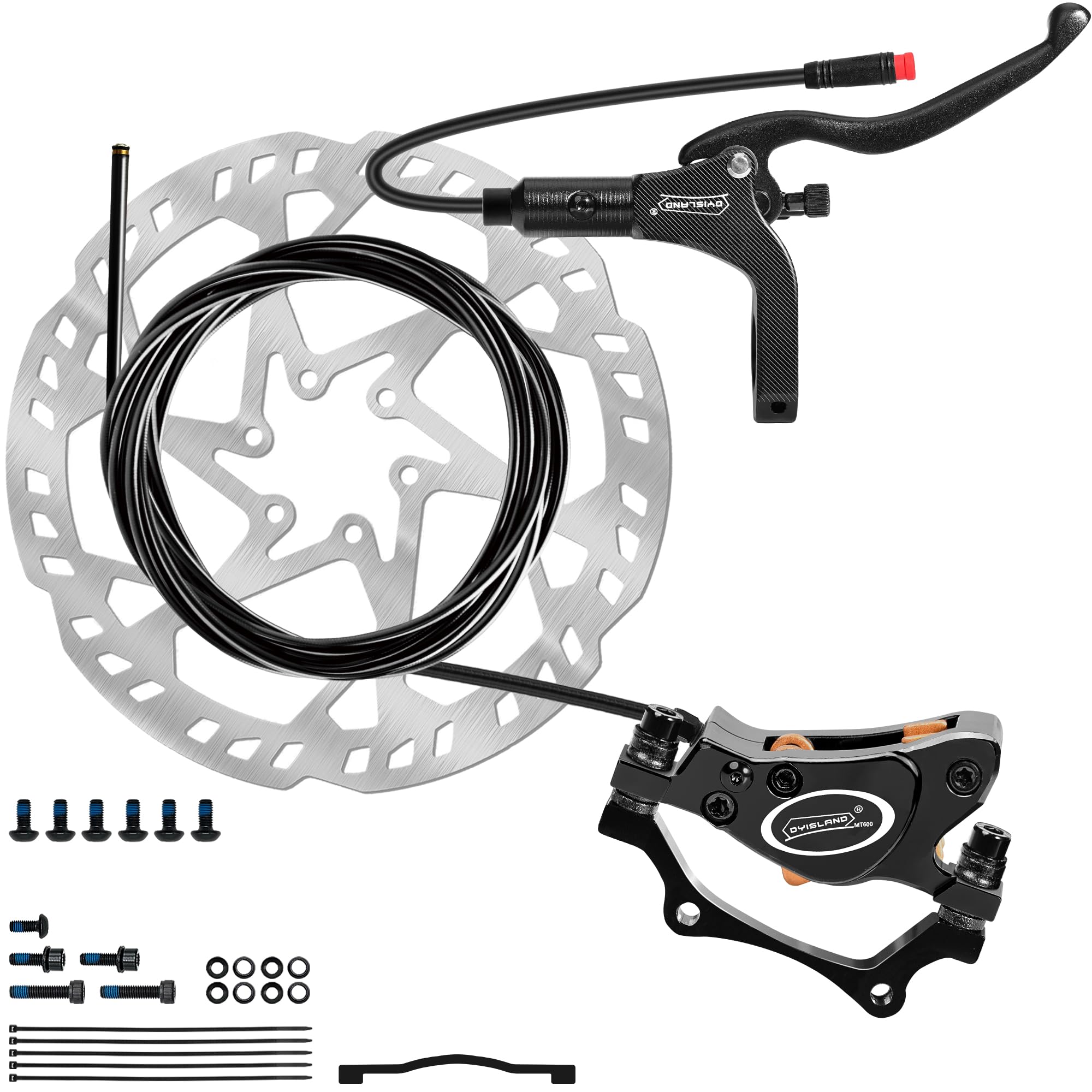 DYISLAND E-Bike Hydraulic Disc Brake Set 4-Pistons/2-Pistons, 2-PIN/3-PIN Pre-Bled with Mineral Oil Brakes Kit,Front and Rear Set,with 180mm 2.3mm Thick Rotors(Black/ 2-PIN/2-Pistons/Rear only Set) — image 1