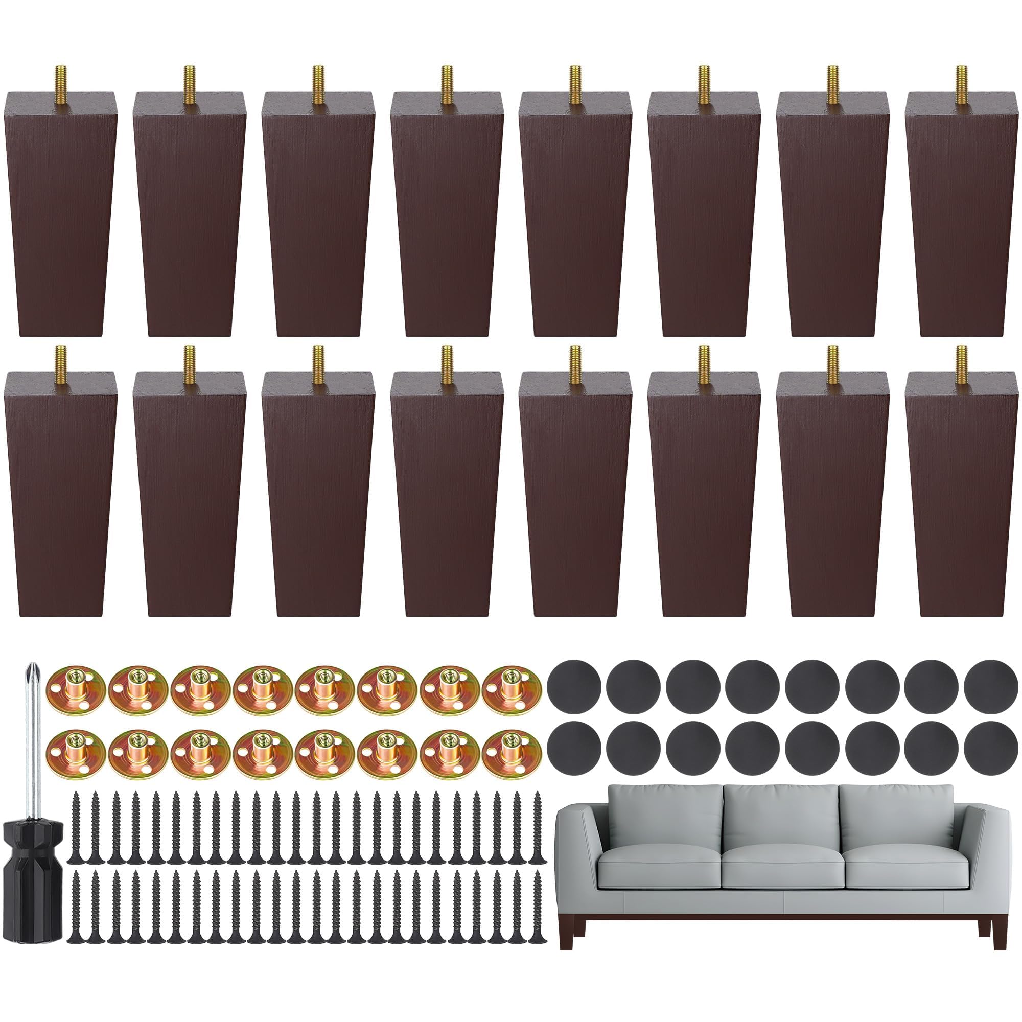 Photo 1 of TURSTIN 16 Pack 6 Inch Square Solid Wood Furniture Legs (Brown)