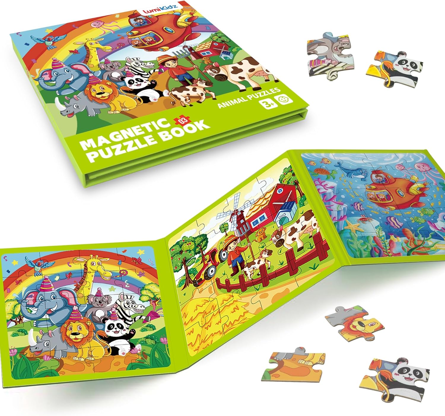 Magnetic Farm Animal Puzzle for Kids Ages 3-5, 20 Piece Travel Puzzle for Toddlers 3-6, Car Airplane Road Trip Activity, Magnetic Activity Toy