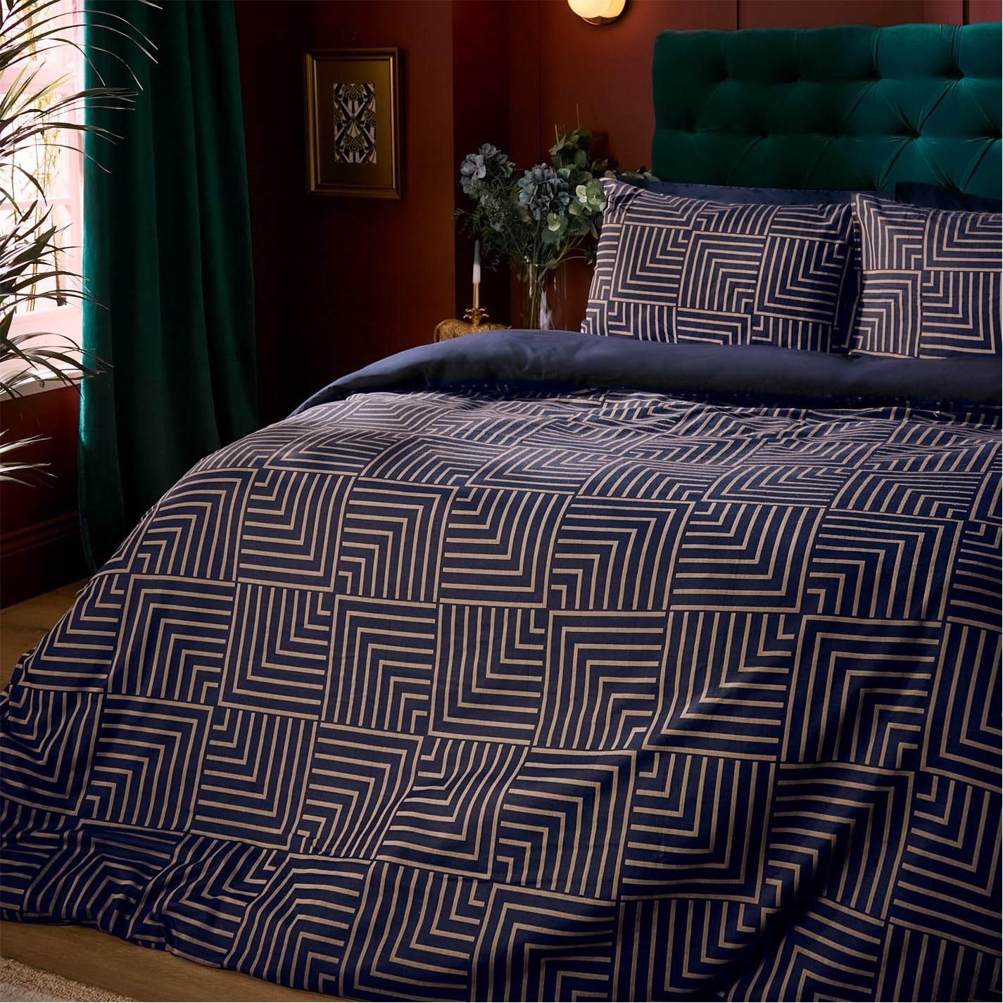 Biba Giselle Duvet and Pillowcase Set Navy Super King