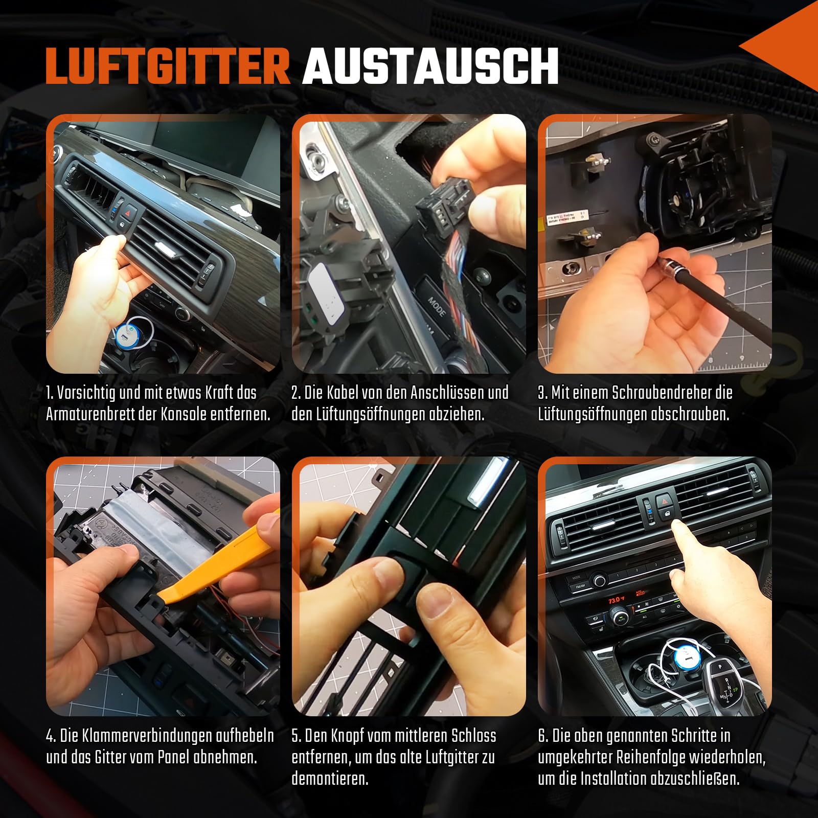 GEARMONSTER Frontluftgitter AC Lüftungsgitter für BMW 5er F10 F11 Klimaanlagengitter kompatibel mit 520 523 525 528 530 535 550 2010-2016, Lüftungsgitter Klimaanlage Ersatz 64229166885