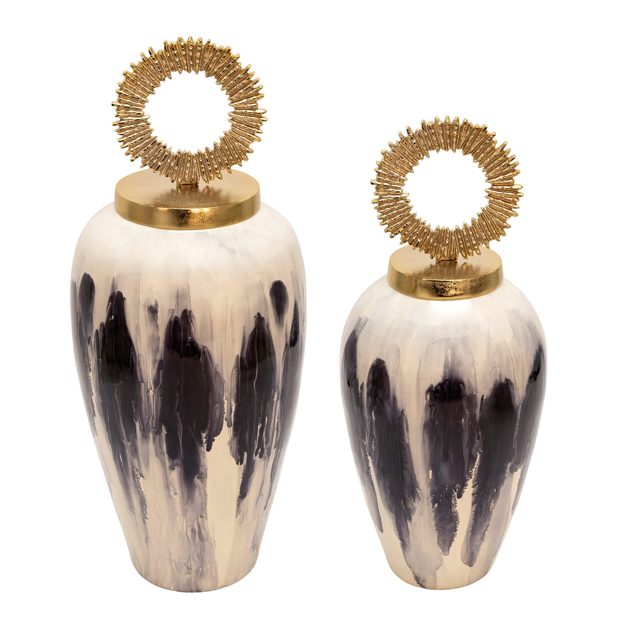 TreasureHunterSagebrook Home 1564911 43" H Metal White Vase Lid, Leaf