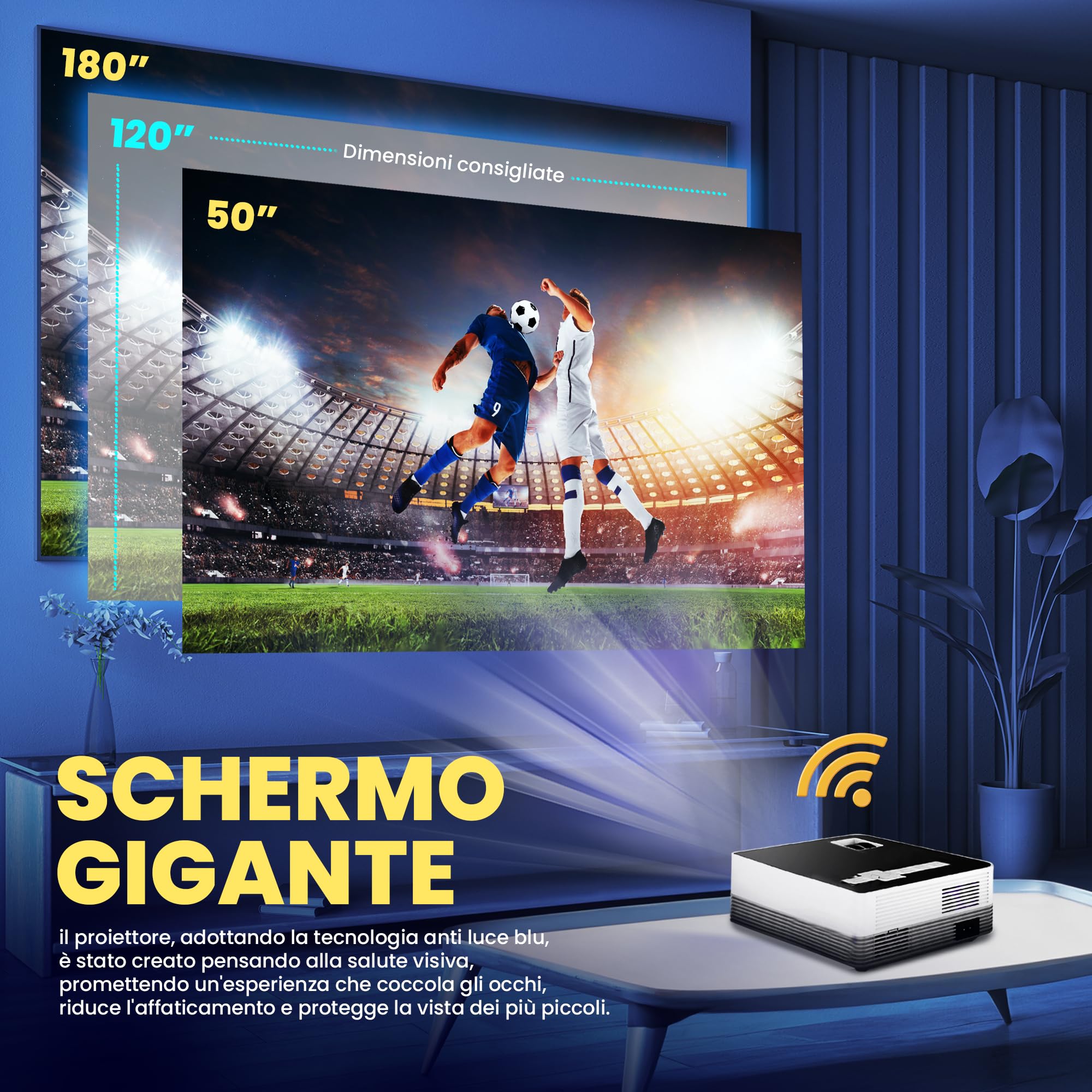 SEGIPE, Proiettore Portatile Nativo Full HD 1080P 12000 lumen 5G Wifi Bluetooth, Proiettore 4k Home Cinema, Mini Proiettore per Telefono, Videoproiettore per Casa Fire Tv Stick
