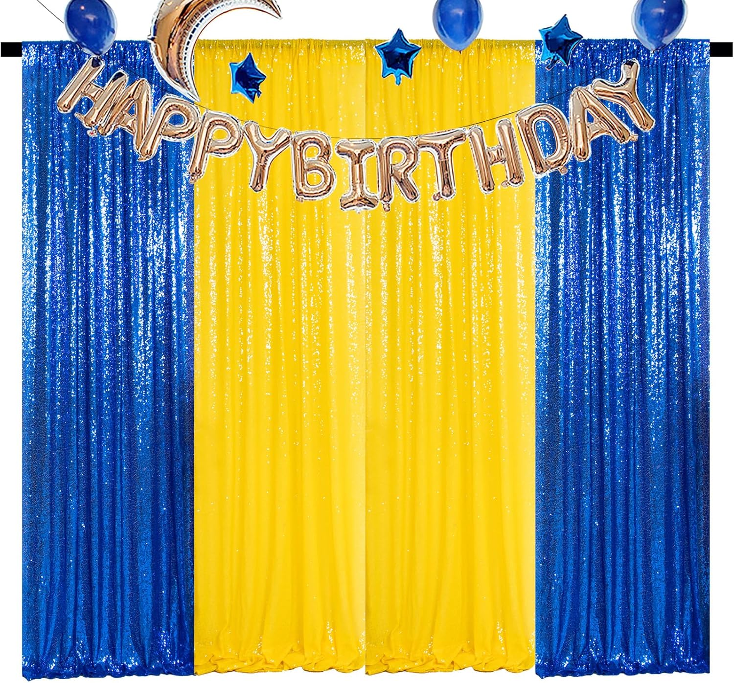 DUOBAO 4PCS Yellow & Blue Sequin Backdrop Curtains 2FTx8FT Glitter Photo Backdrop for Wedding, Party, and Birthday