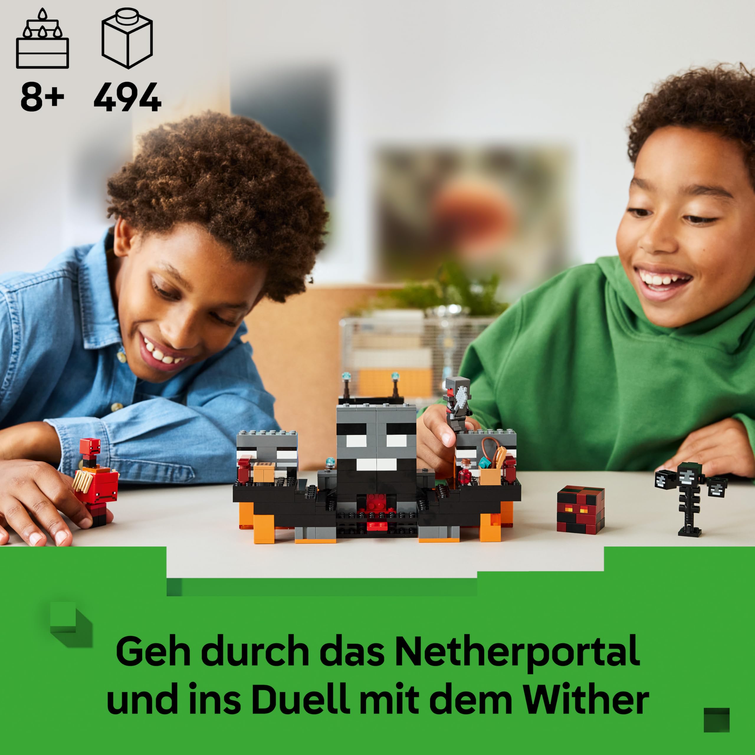 LEGO Minecraft Duell mit dem Wither - Geschenk für Junge Gamer - Merchandising für Fans - Minecraft - Bauset mit vielen Kreaturen und Werkbank für Jungen und Mädchen ab 8 Jahren - 21590