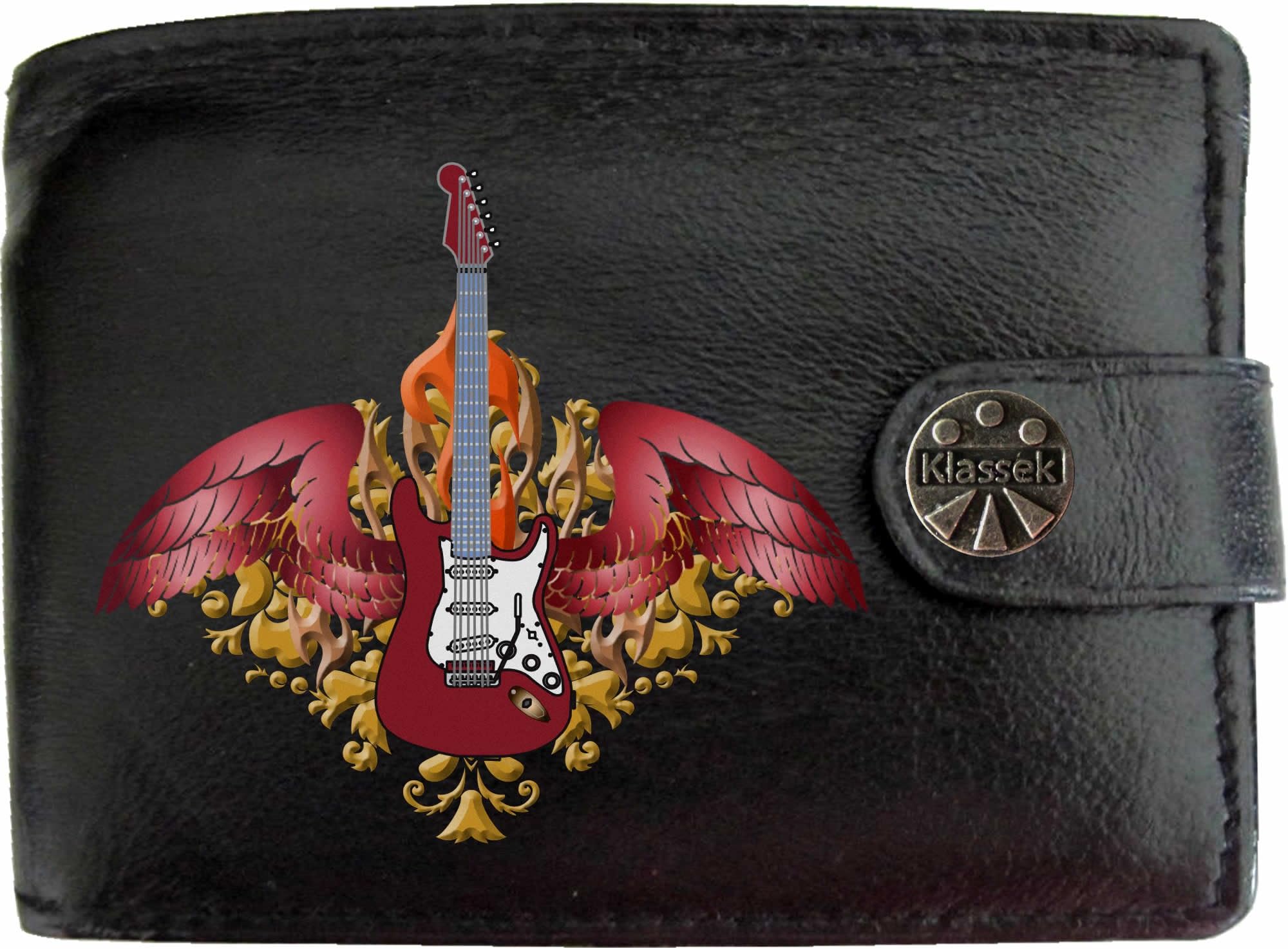 Red Winged Electric Guitar Black Leather Wallet Music Printed Flying Wings Picture Image Band gift