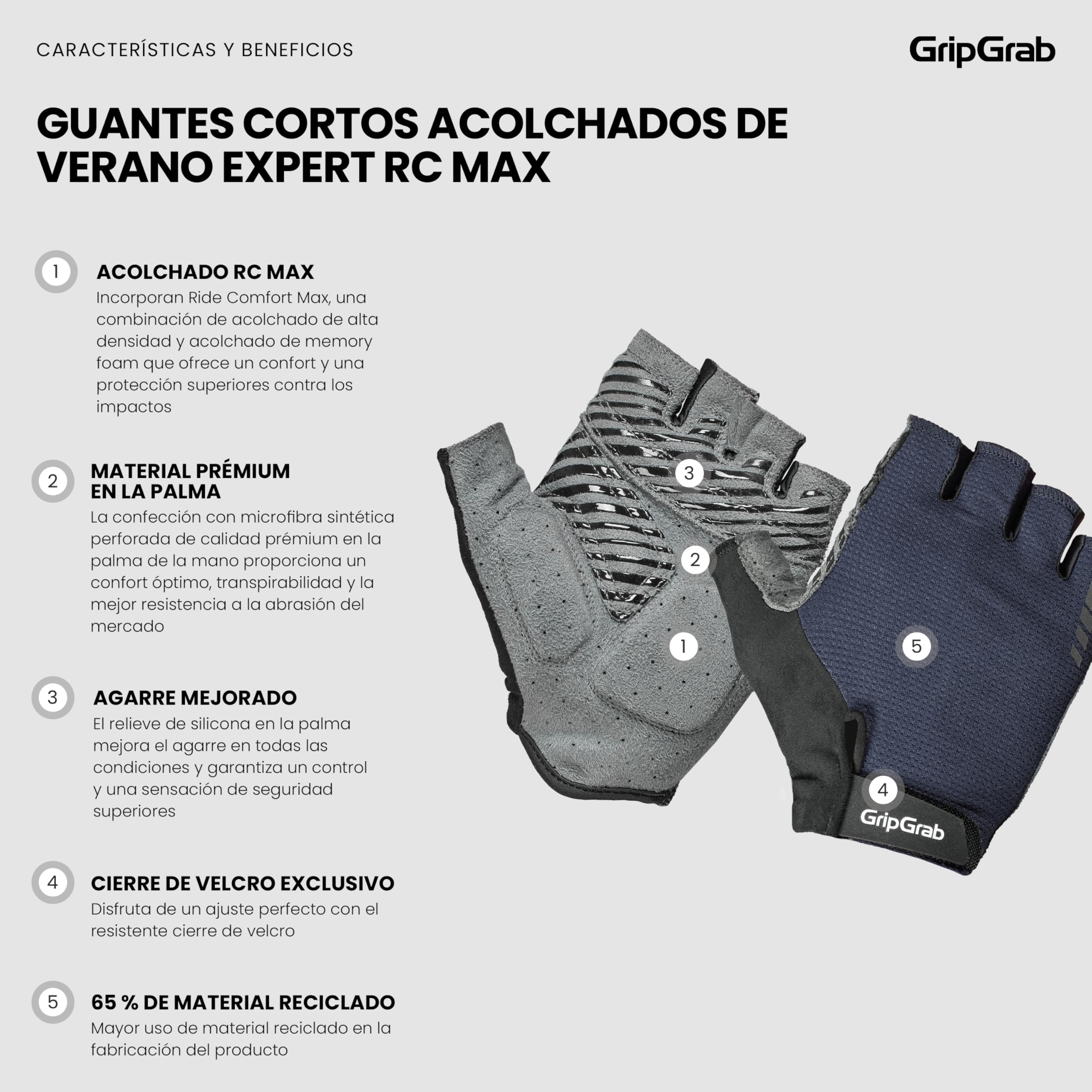 GripGrab Guantes de Ciclismo Cortos Expert RC MAX Acolchados Guantes Bicicleta Carretera MTB Gravel Verano Antideslizantes