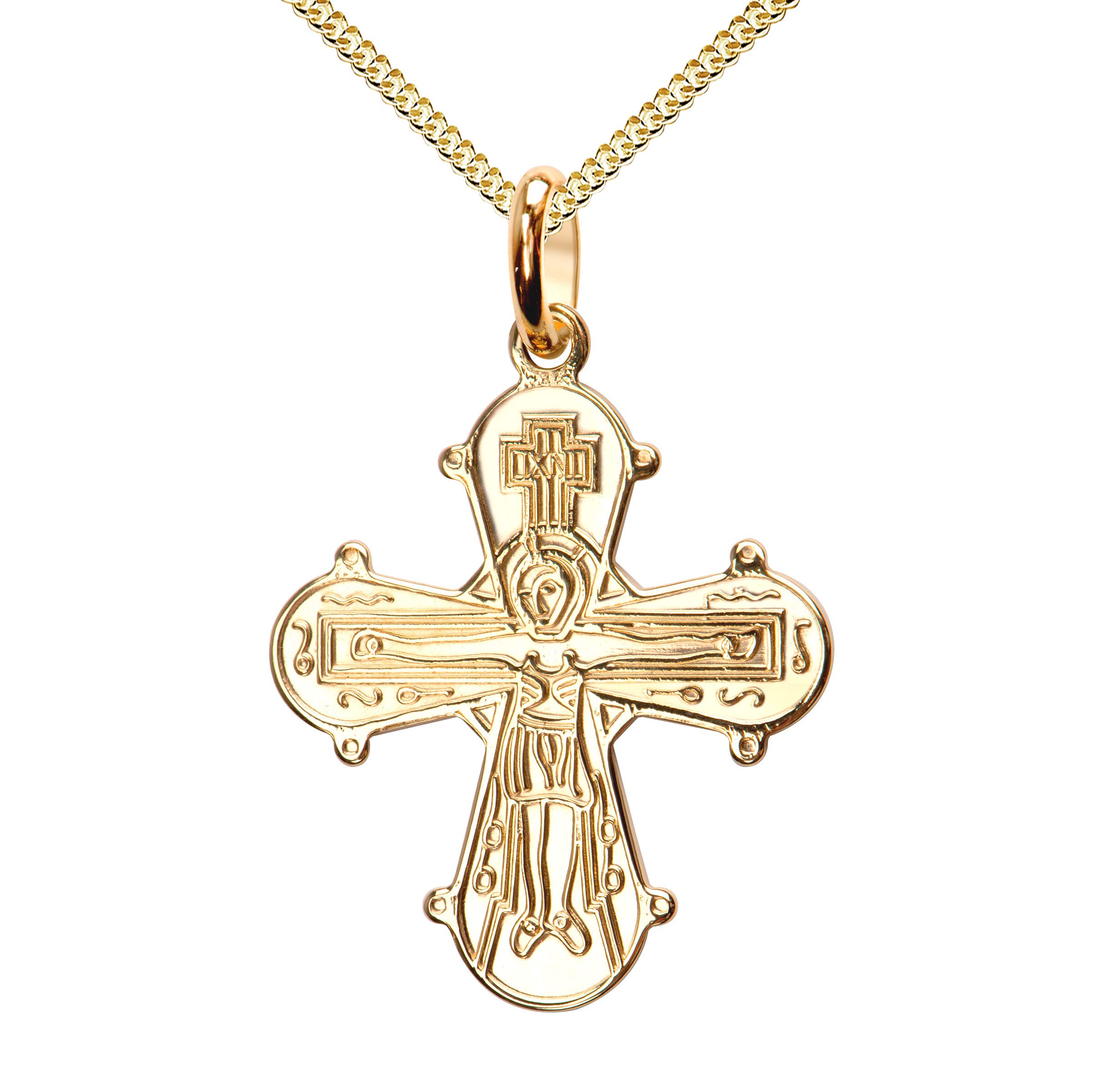 Dagmar Kreuz-Anhänger Gold mit Panzer-Kette als Goldkreuz und Kreuzkette mit Schmuck-Etui