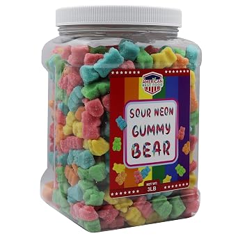 Assorted Color Rainbow Gummy, Jar 3 lb Neon Bear