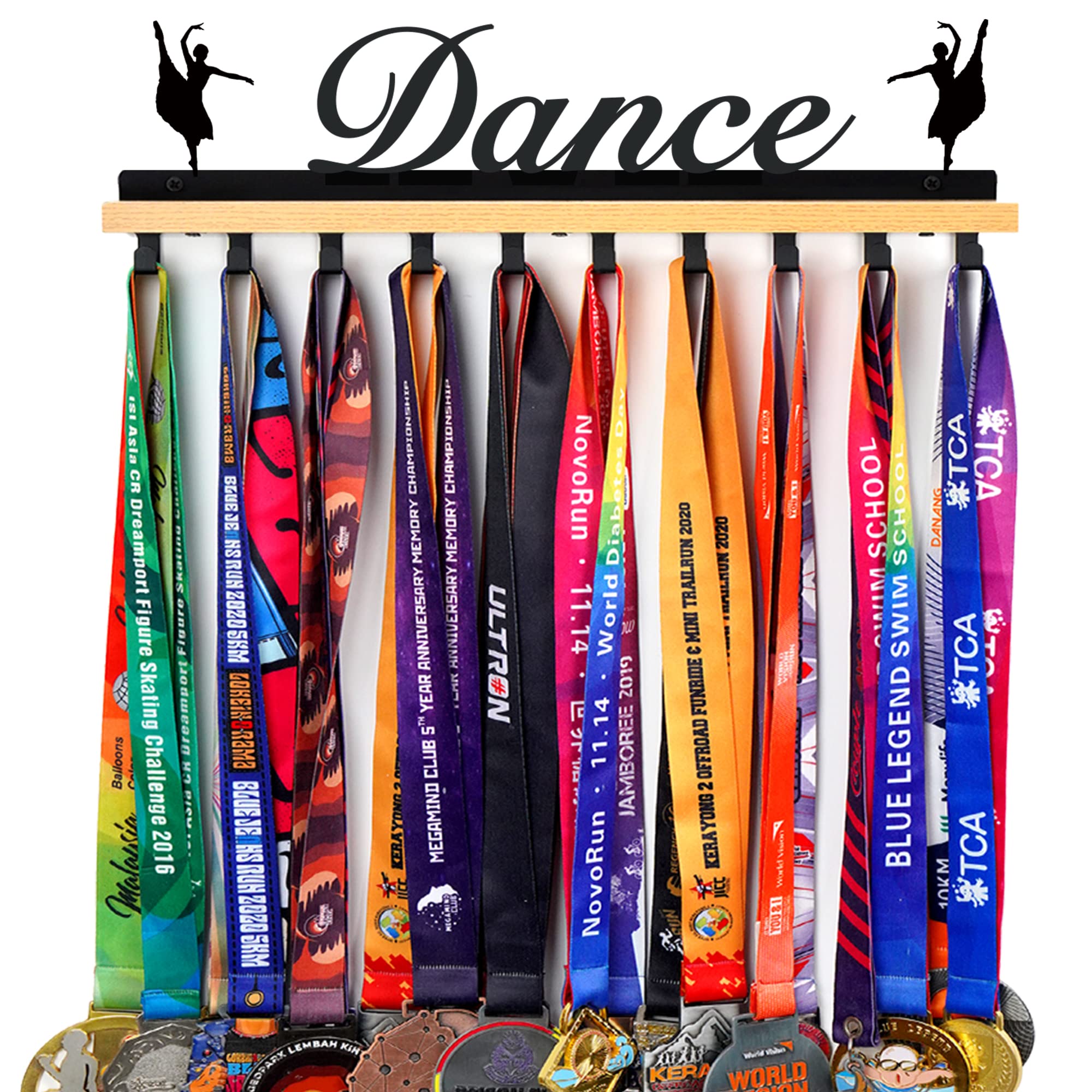 Goutoports Dance Medal Holder Display-Dance and Gymnastics Athletic Competition Medal Rack Display Wall Mounted with Wooden-Over 60 Medals Easy to Install.