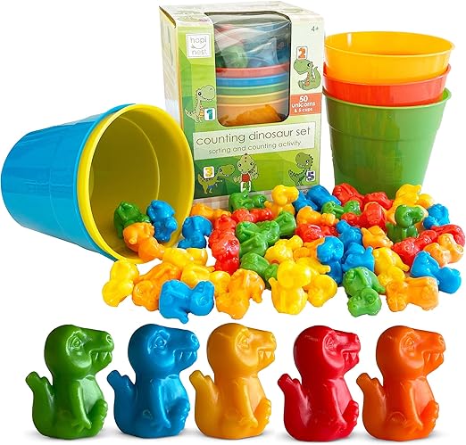 Hapinest Dinosaur Math Counters Color Sorting and Counting Activity Set - Educational Learning Games for Toddlers Preschool and Homeschool - Like Counting Bears