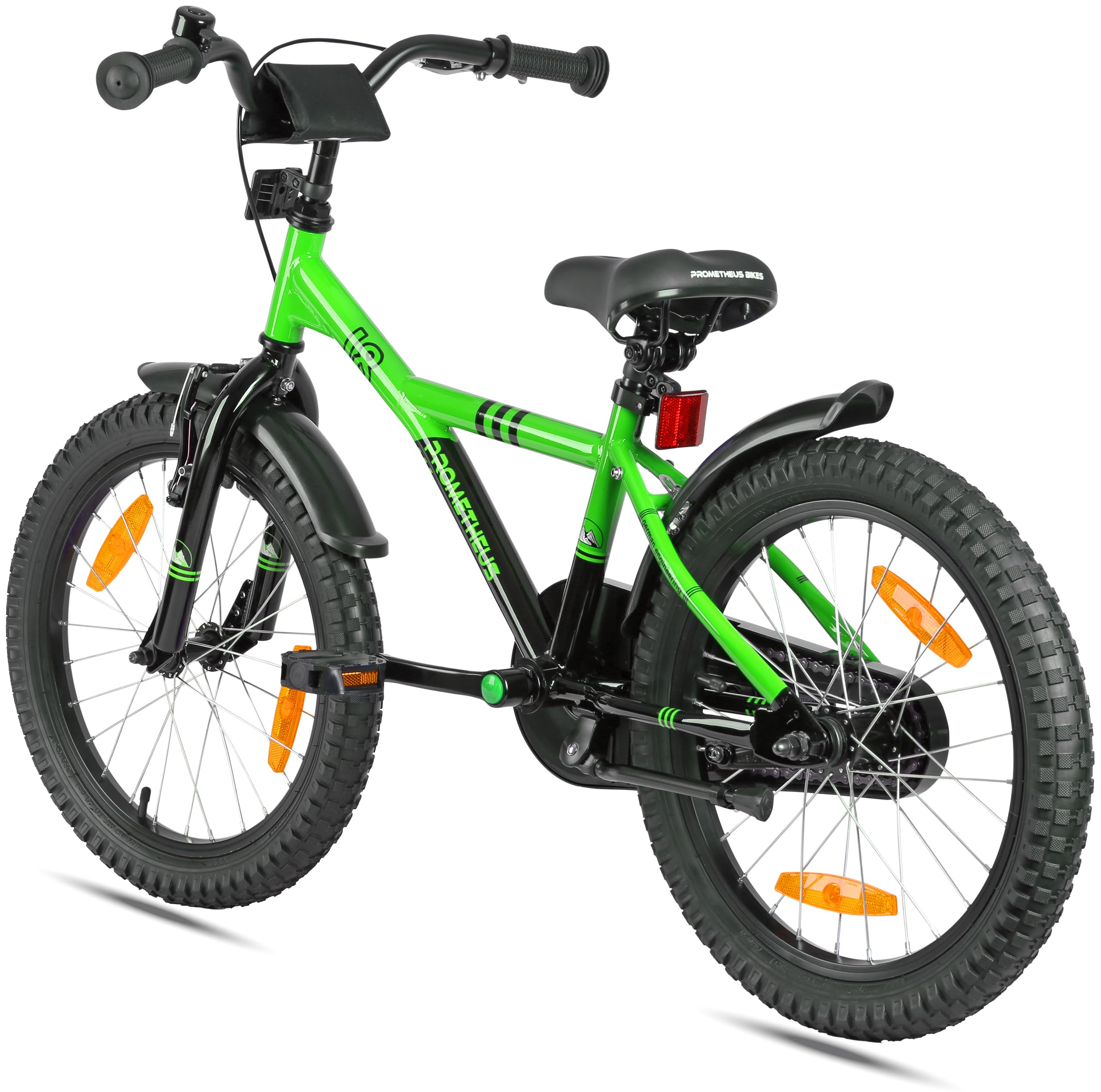 PROMETHEUS BICYCLES Kinderfahrrad 18 Zoll Jungen ab 6 Jahre - Kinder Fahrrad 18 Zoll Junge Mädchen Fahrrad Kinder mit Rücktrittbremse Fahrradständer in Grün Schwarz