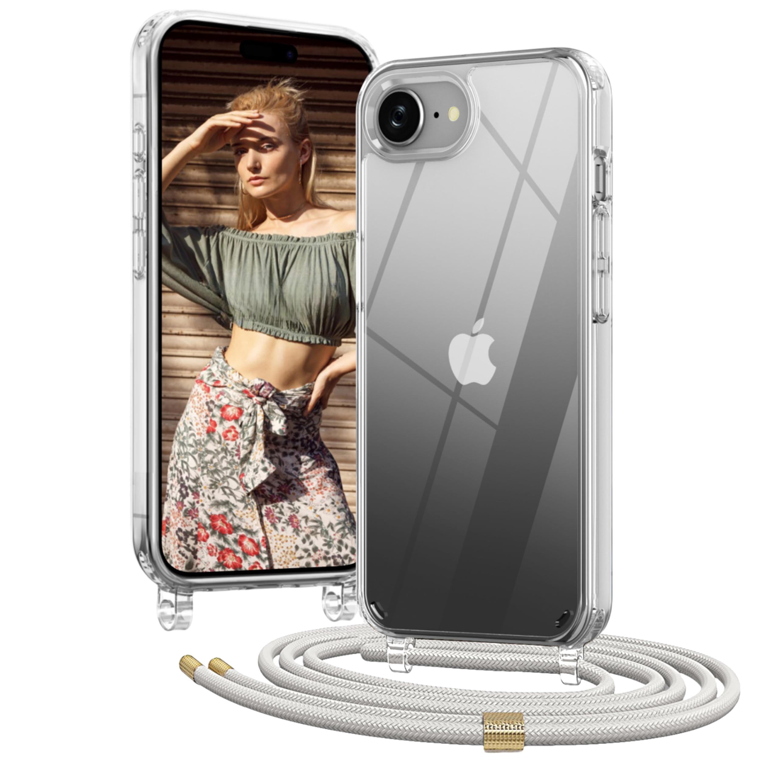 OLEPHY Handykette für iPhone Hülle mit Band, Necklace Handyhülle, Transparente Schutzhülle zum Umhängen [Verstellbarem und Demontage Umhängeband],