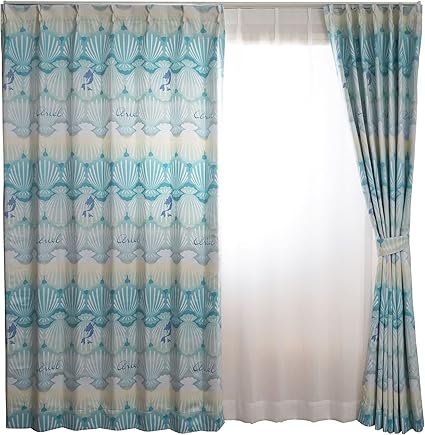 Amazon Co Jp スミノエ Suminoe セミオーダーカーテン ブルー 幅190cm 丈110cm ディズニー プリンセス アリエル シェル 遮光2級 M1174 ホーム キッチン