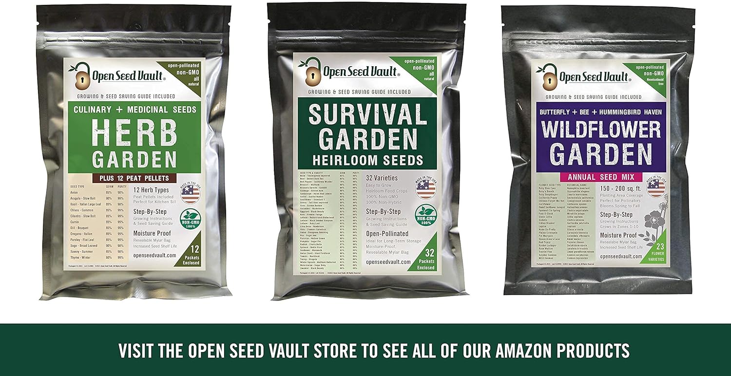 Survival Garden 15,000 Non GMO Heirloom Vegetable Seeds Survival Garden 32 Variety Pack by Open Seed Vault : Patio, Lawn & Garden